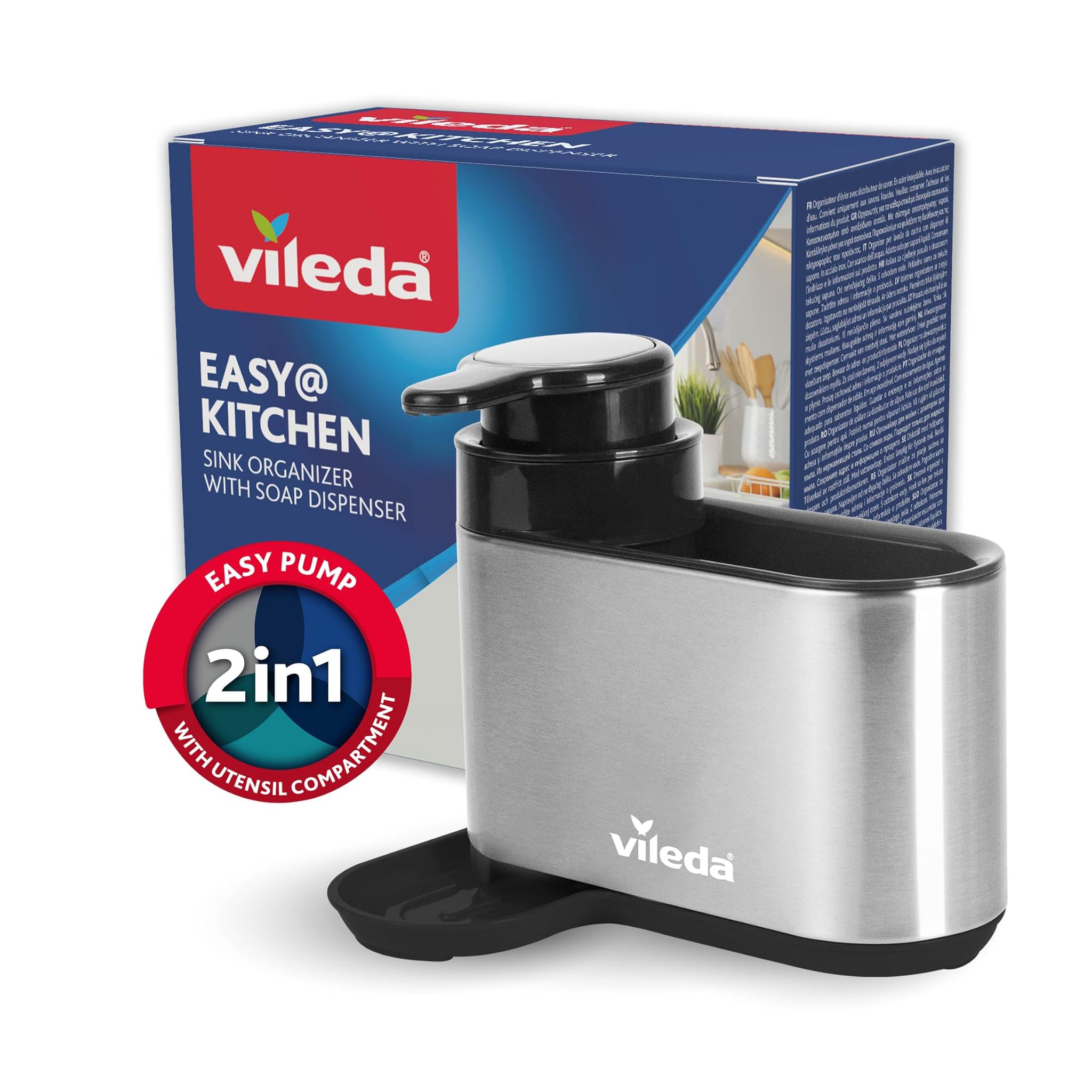 Vileda Sink Organizer con Dispenser Sapone Acciaio Inox