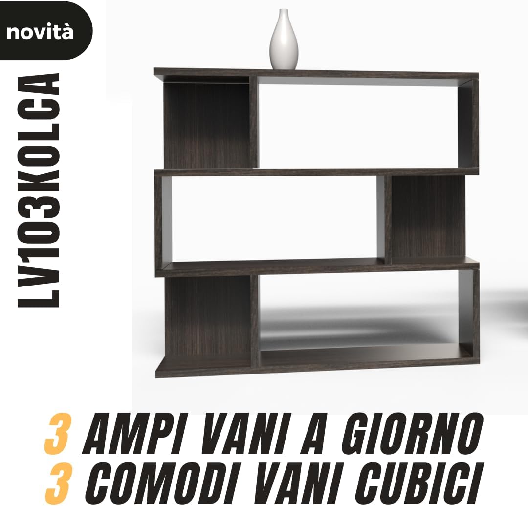 Mama Store Libreria Divisorio Modulare 3 Ripiani, Olmo Caffè - immagine 3