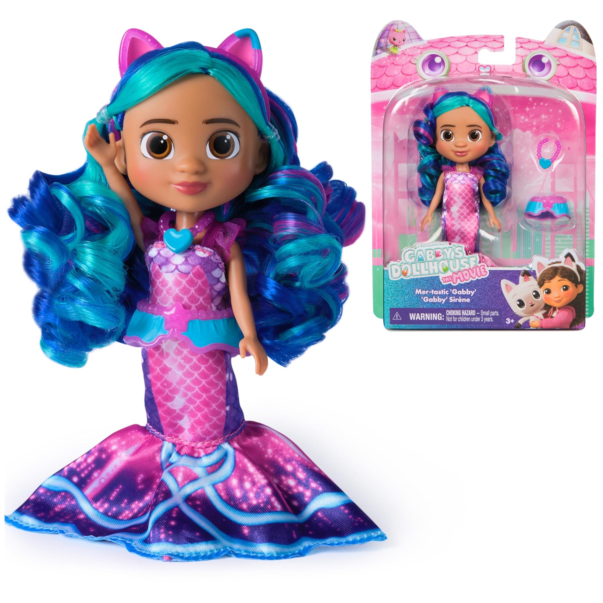 DreamWorks GABBY'S Dollhouse The Movie, Mer-Tastic Gabby Doll, con vestiti a tema sirena e accessori per bambole, giocattoli per bambini per ragazze e ragazzi dai 3 anni in su