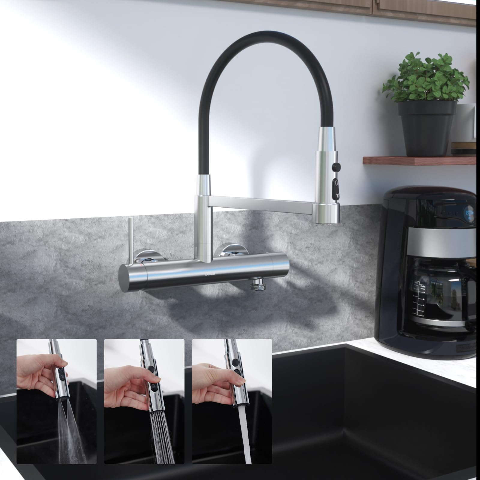 Detbom Rubinetto Cucina a Muro Acciaio Inox Girevole 360°