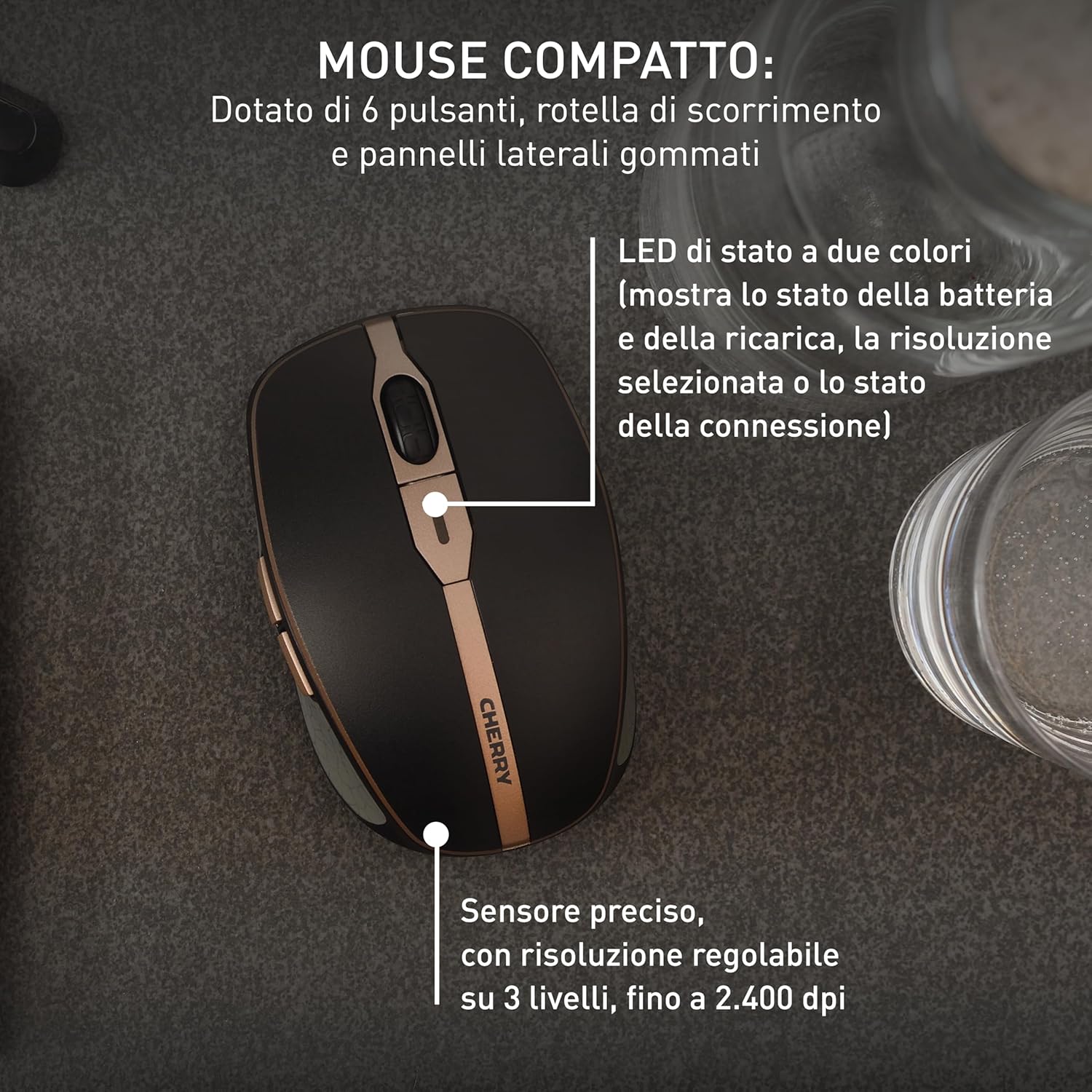 Cherry DW 9100 SLIM - Set Tastiera e Mouse Wireless, Nero-Bronzo - immagine 5