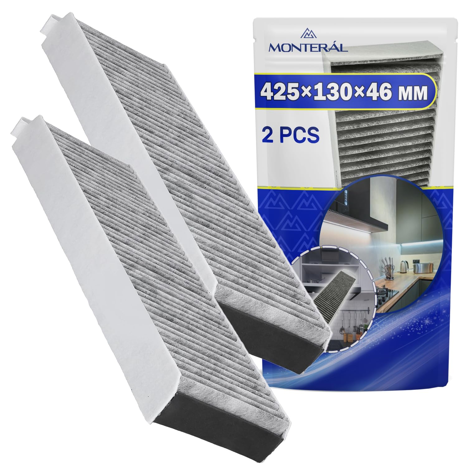 Monteral Filtro Cappa Carboni Attivi 425x130x46 mm (2 Pezzi)