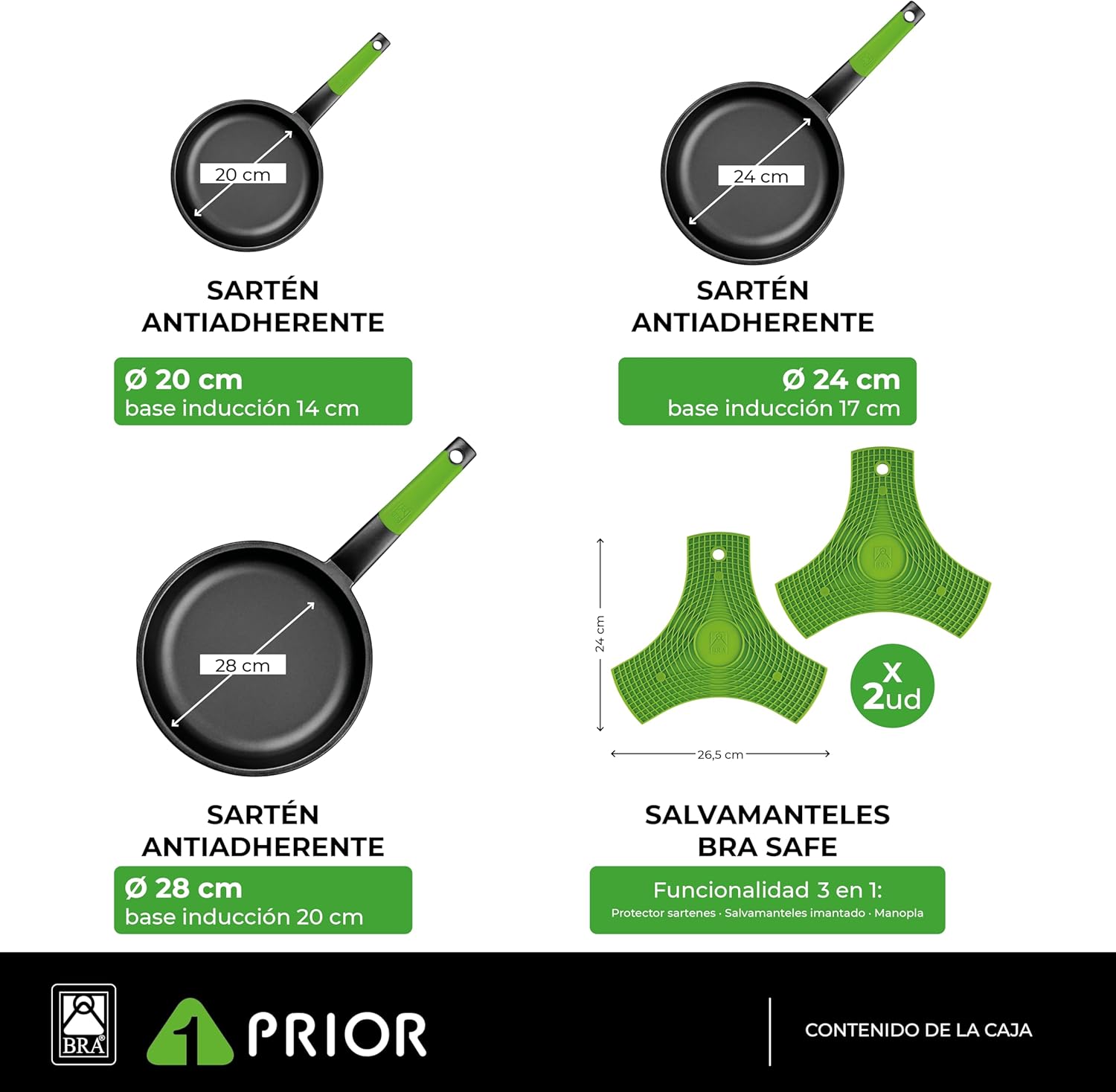 Bra Prior - Set 3 Padelle Alluminio Pressofuso 20-24-28 cm - immagine 2