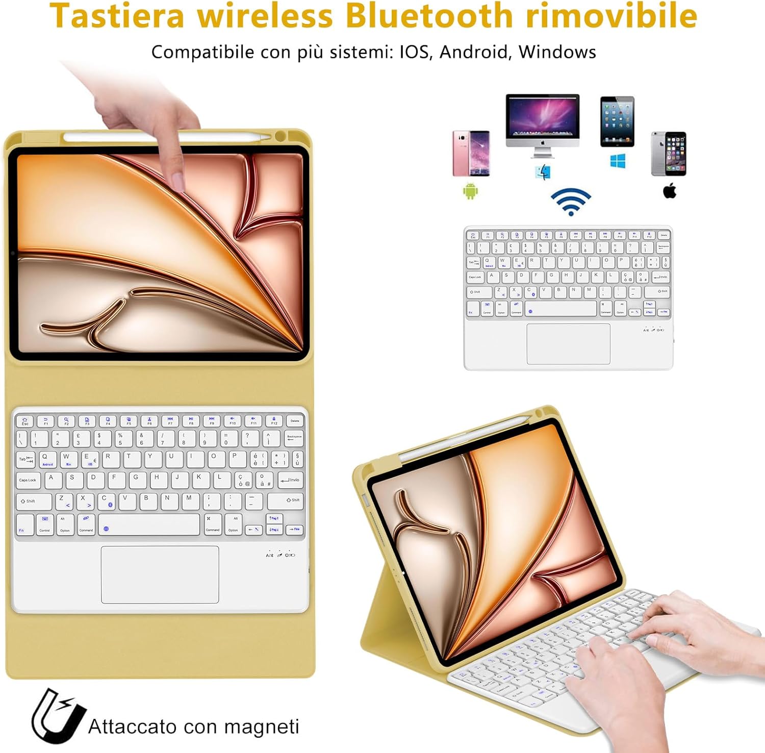 Iveoppe Tastiera iPad Air 11 con Touchpad, Giallo Chiaro - immagine 3