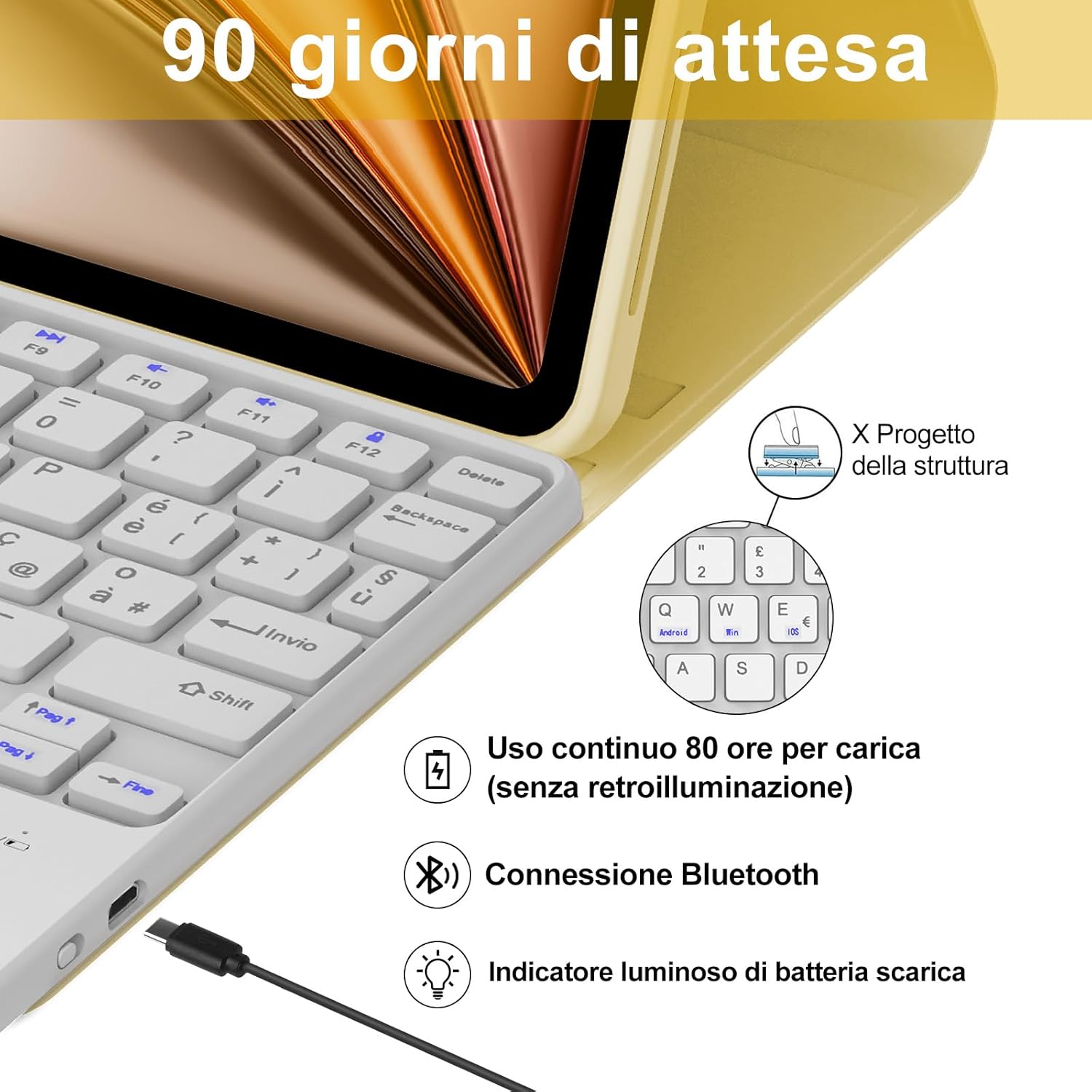 Iveoppe Tastiera iPad Air 11 con Touchpad, Giallo Chiaro - immagine 4