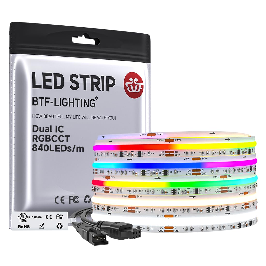 Btf-lighting FCOB COB Striscia LED RGBCCT 5M