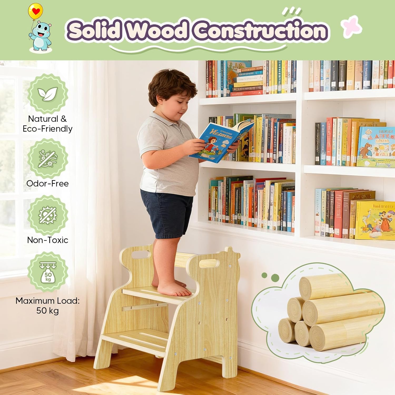 Sgabello per Bambini a 2 Livelli in Bambù - immagine 2