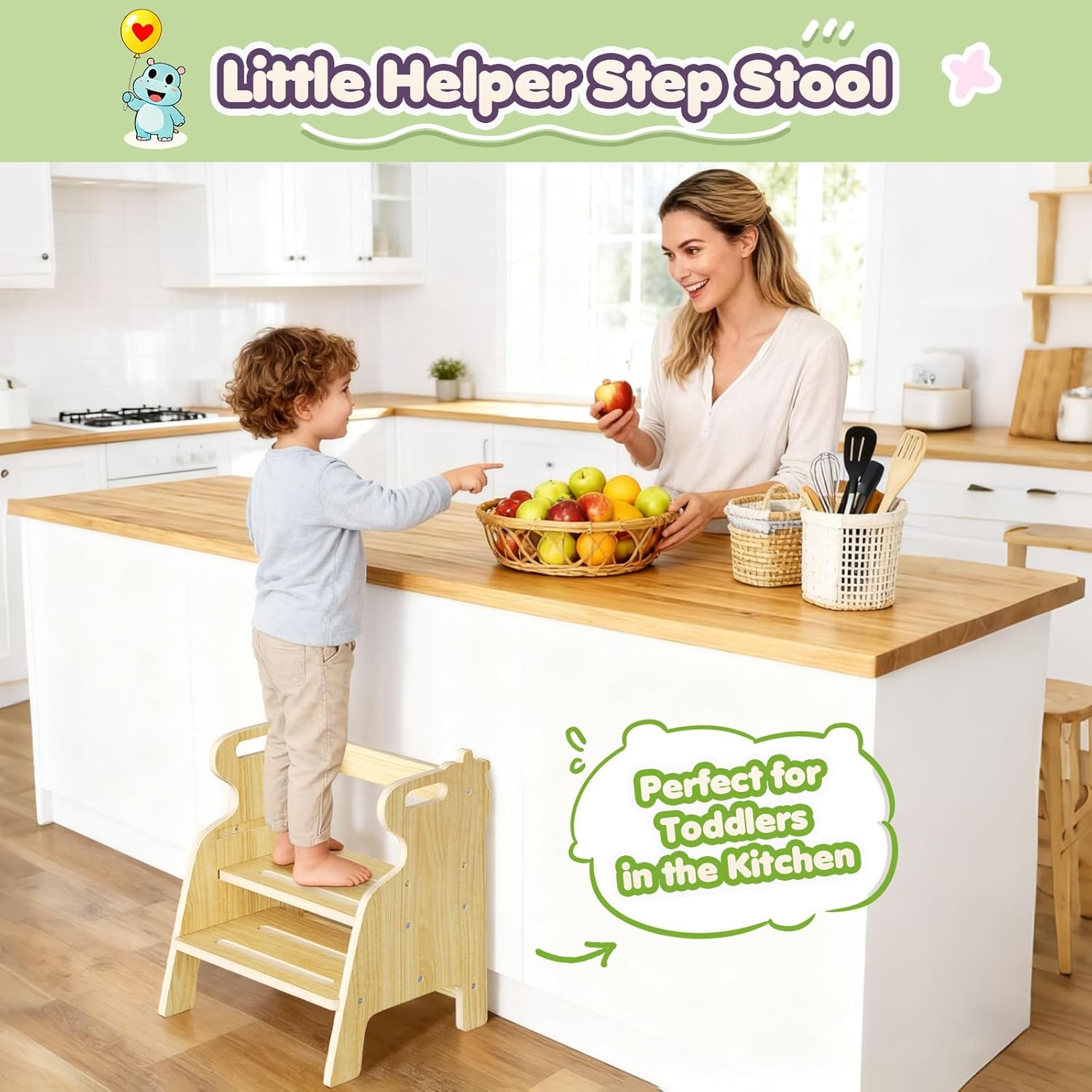 Sgabello per Bambini a 2 Livelli in Bambù - immagine 5