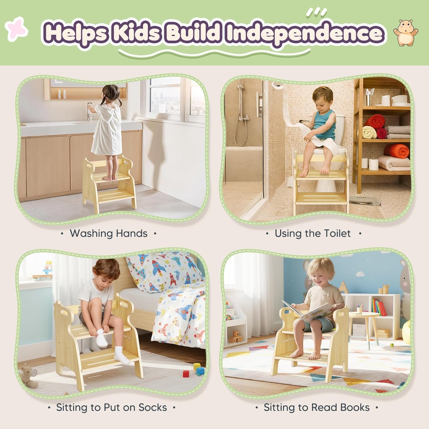 Sgabello per Bambini a 2 Livelli in Bambù - immagine 7