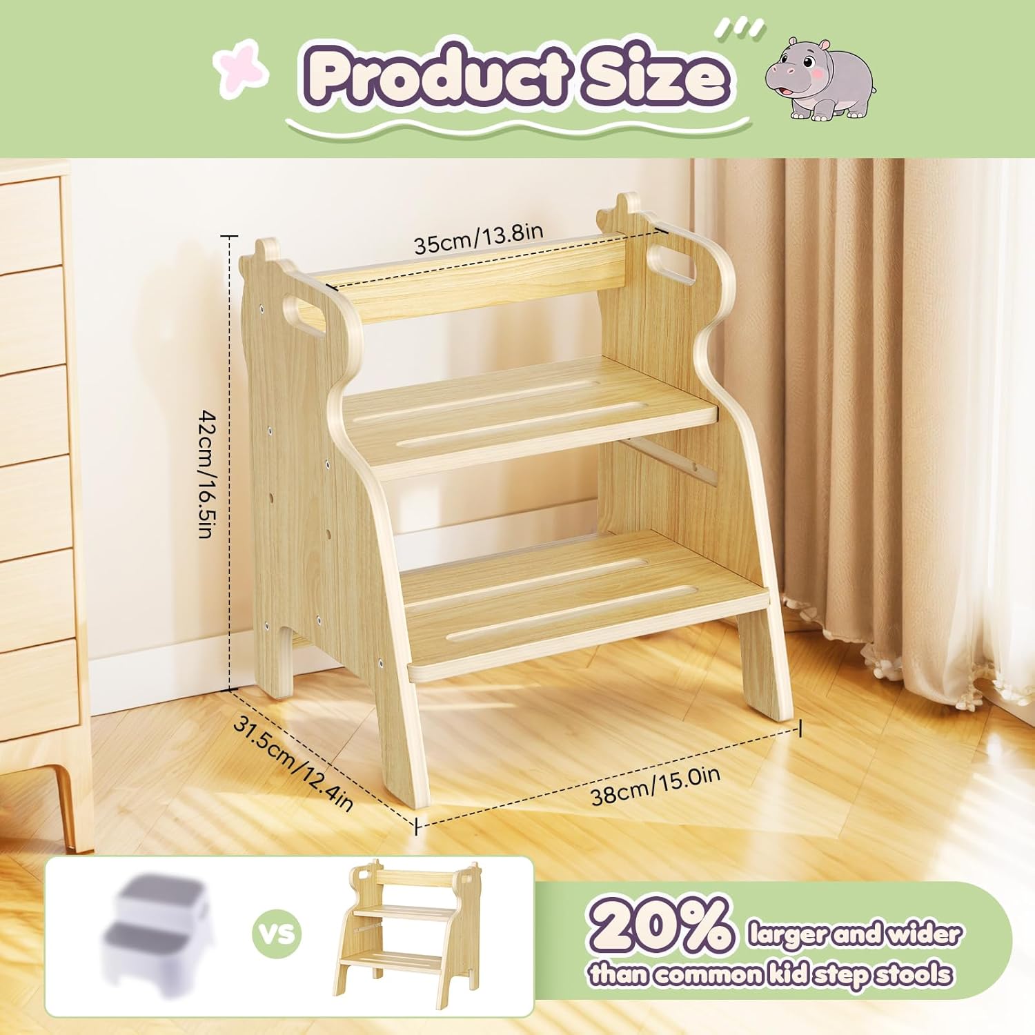 Sgabello per Bambini a 2 Livelli in Bambù - immagine 8