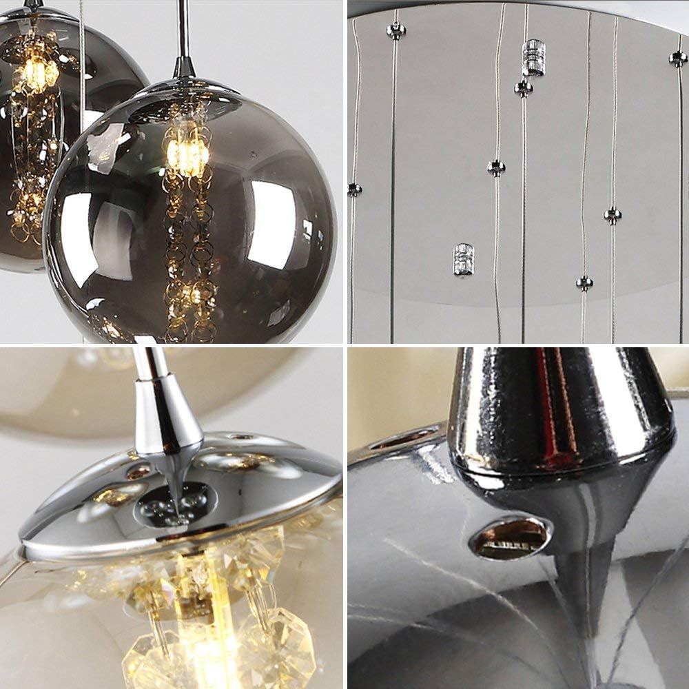 Lampada a Sospensione Moderna 6 Luci in Vetro Grigio - immagine 5