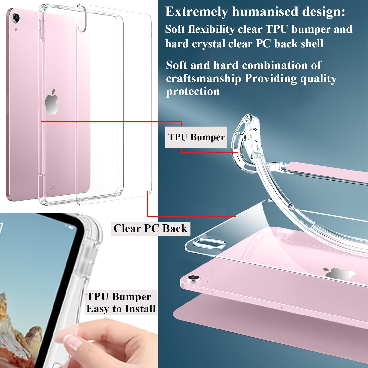 Espzanthic Custodia per iPad 11a/10a Gen (2025/2022), Rosa - immagine 3