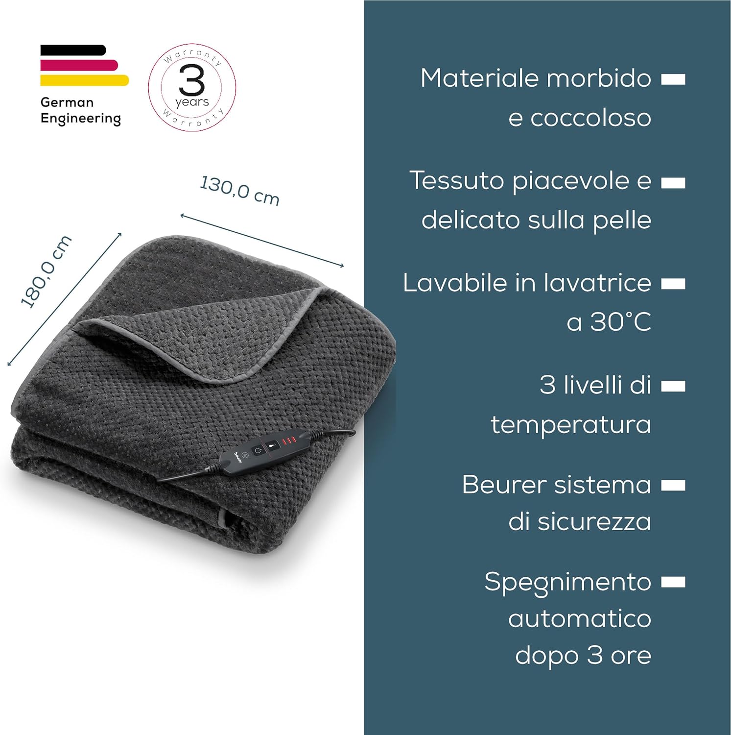 Beurer HD 65 Termocoperta Grigia - immagine 6