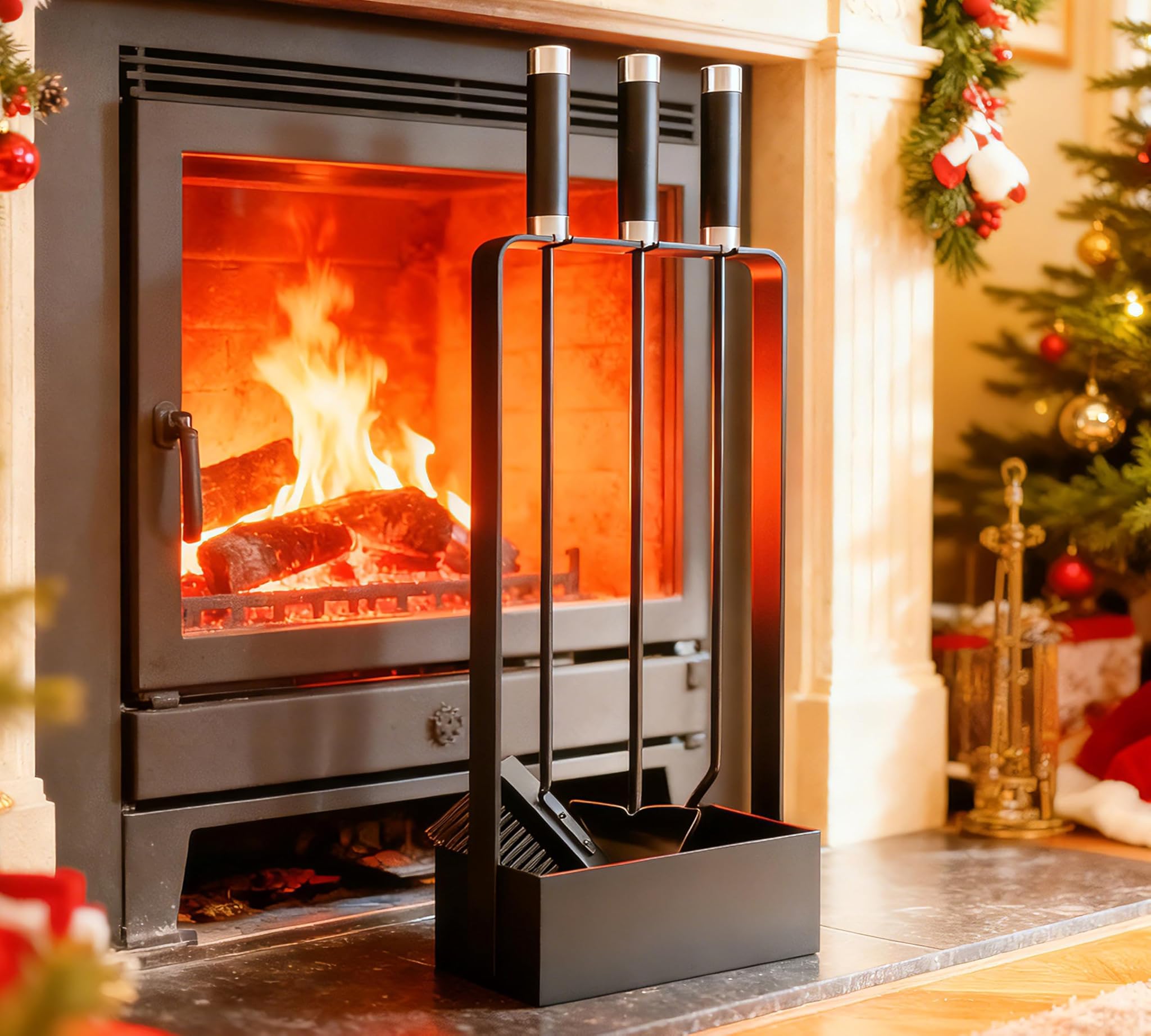 Kingson Set Attrezzi Caminetto 3 Pezzi, Nero