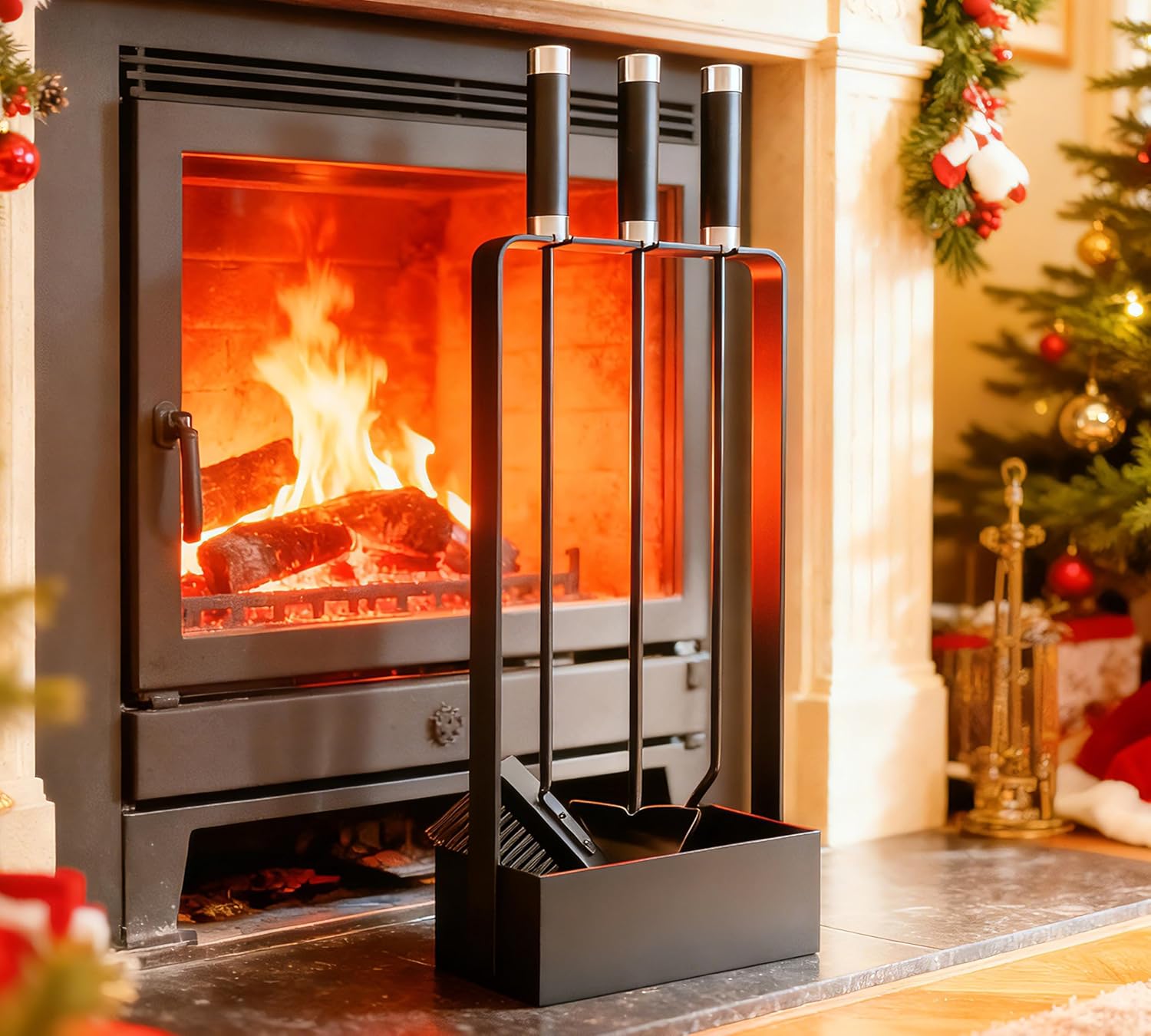 Kingson Set Attrezzi Caminetto 3 Pezzi, Nero - immagine 1