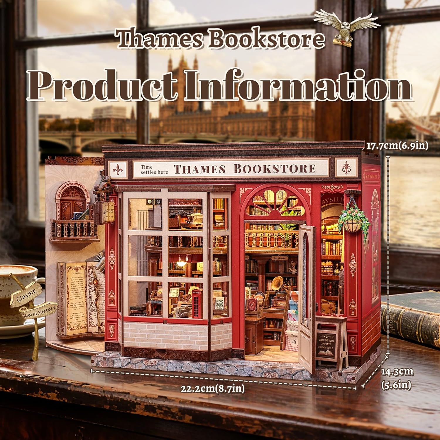 Fsolis BookNook Library Bookstore - Puzzle 3D in Legno - immagine 3