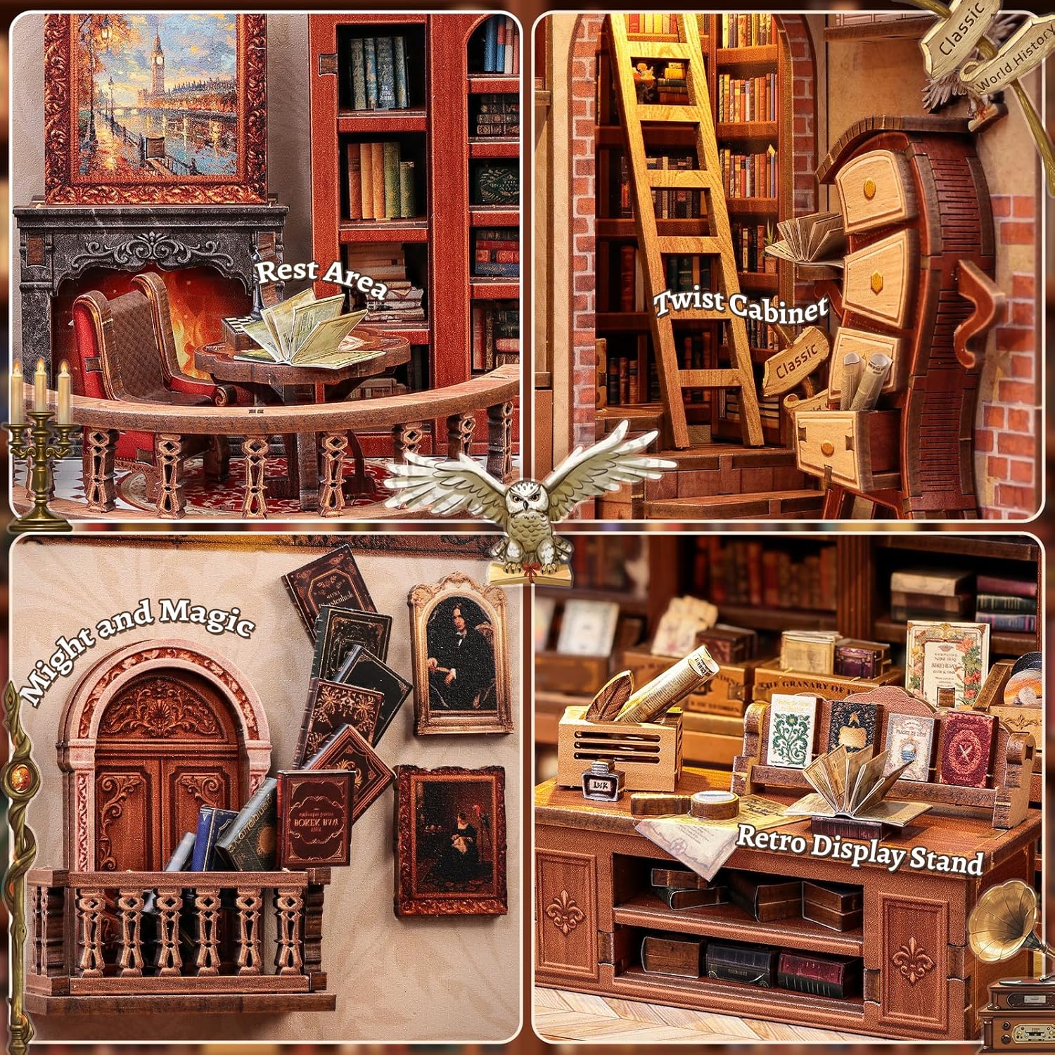 Fsolis BookNook Library Bookstore - Puzzle 3D in Legno - immagine 6