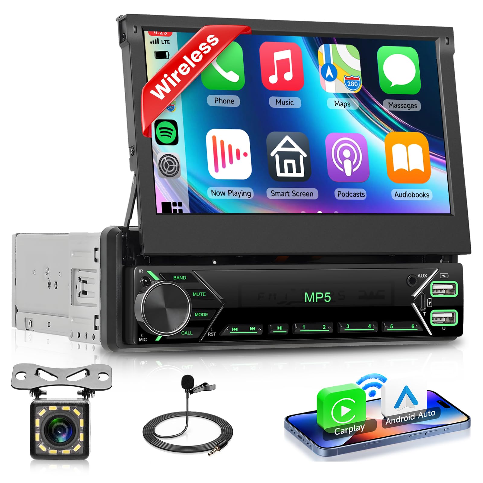 Vechtel Autoradio 1 Din Carplay Android Auto Wireless 7"