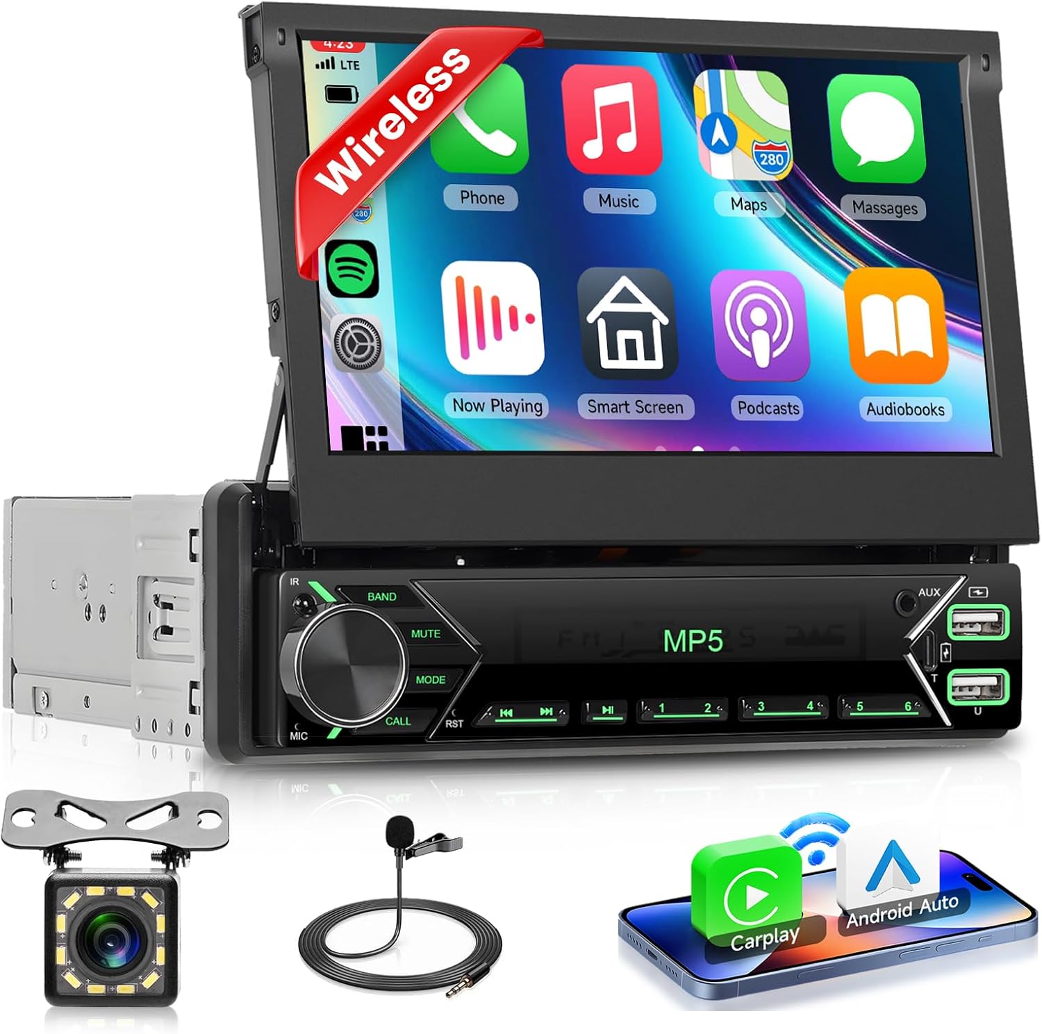 Vechtel Autoradio 1 Din Carplay Android Auto Wireless 7" - immagine 1