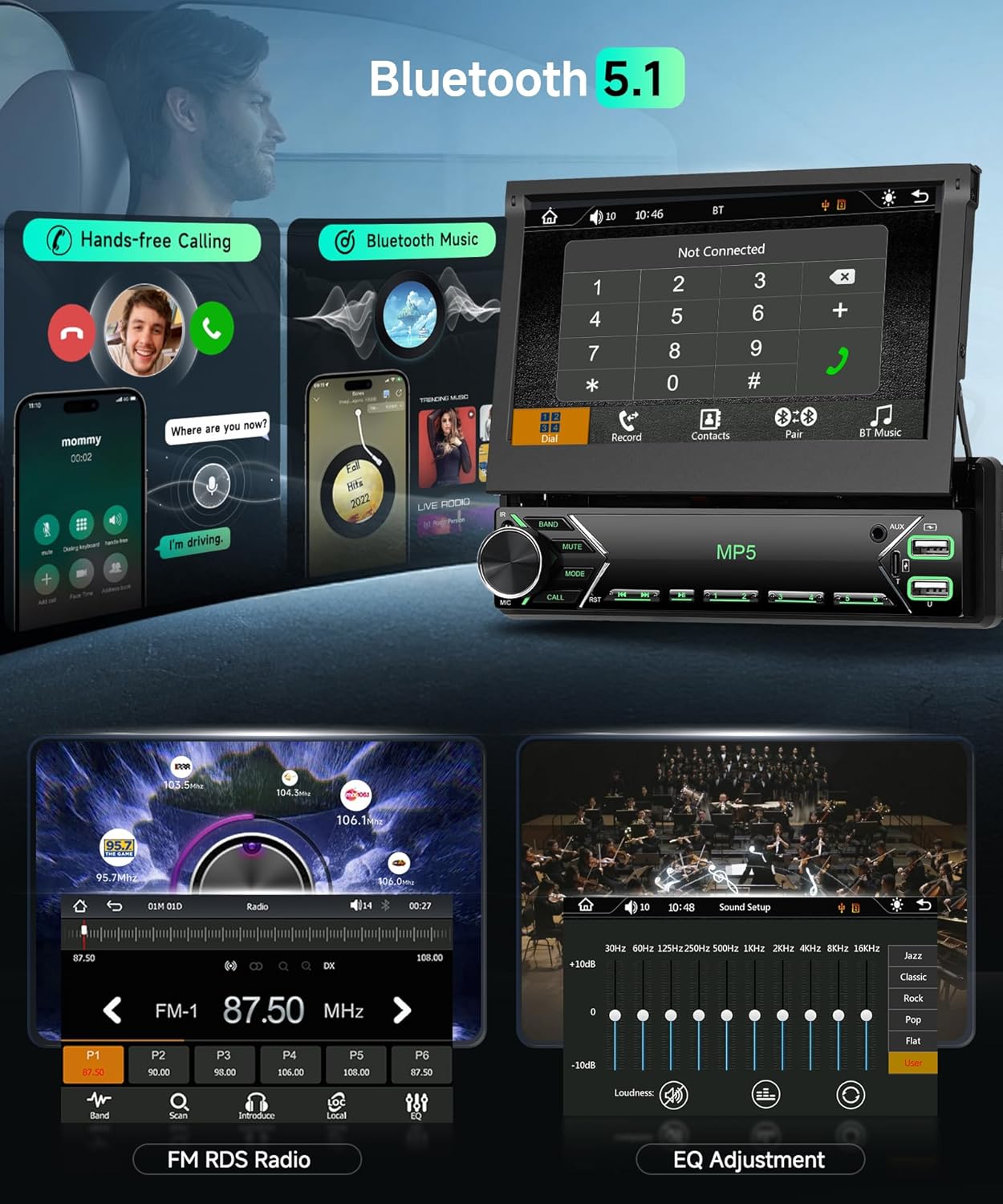 Vechtel Autoradio 1 Din Carplay Android Auto Wireless 7" - immagine 5