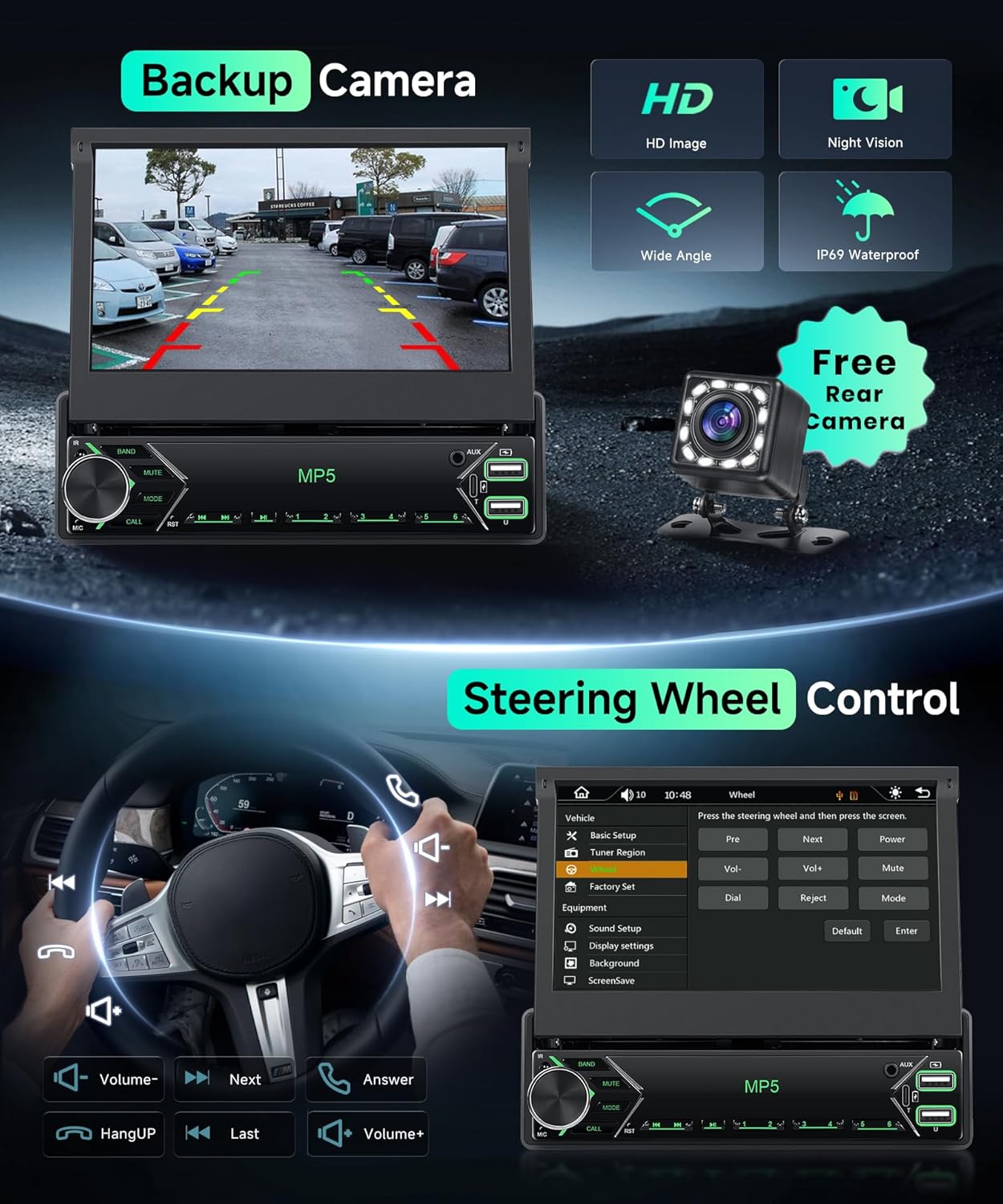 Vechtel Autoradio 1 Din Carplay Android Auto Wireless 7" - immagine 6