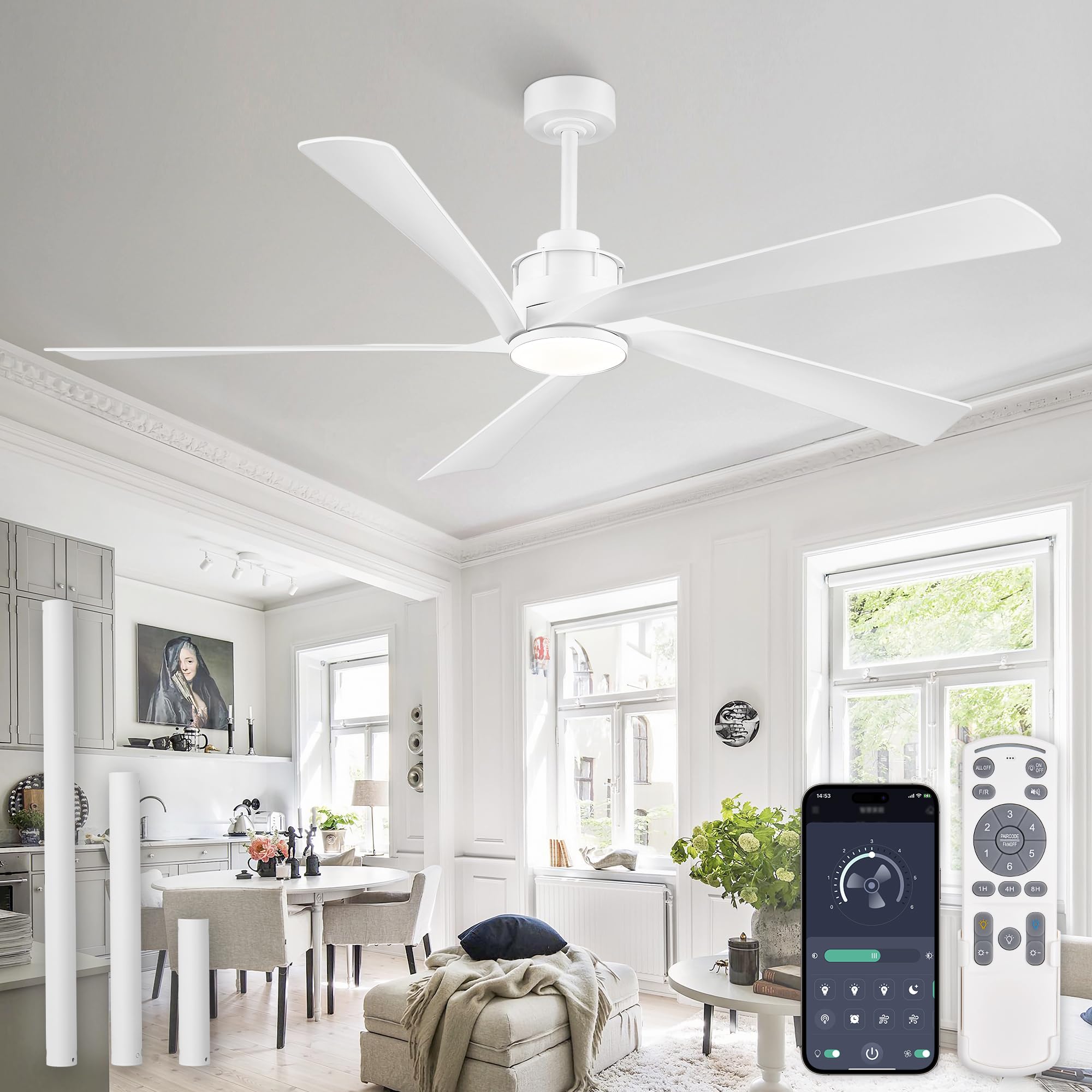 Zmishibo Ventilatore da Soffitto 162,5cm con Luce LED