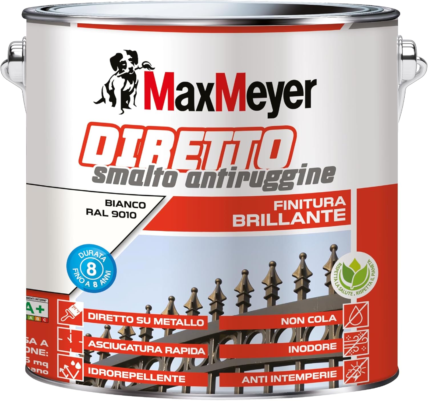 MAXMEYER Diretto Antiruggine Brillante R9010 Bianco 2 L