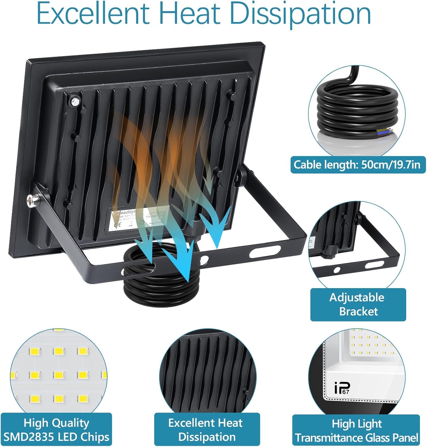 Faretto LED da Esterno 50W 5000LM (2 Pezzi) - immagine 2