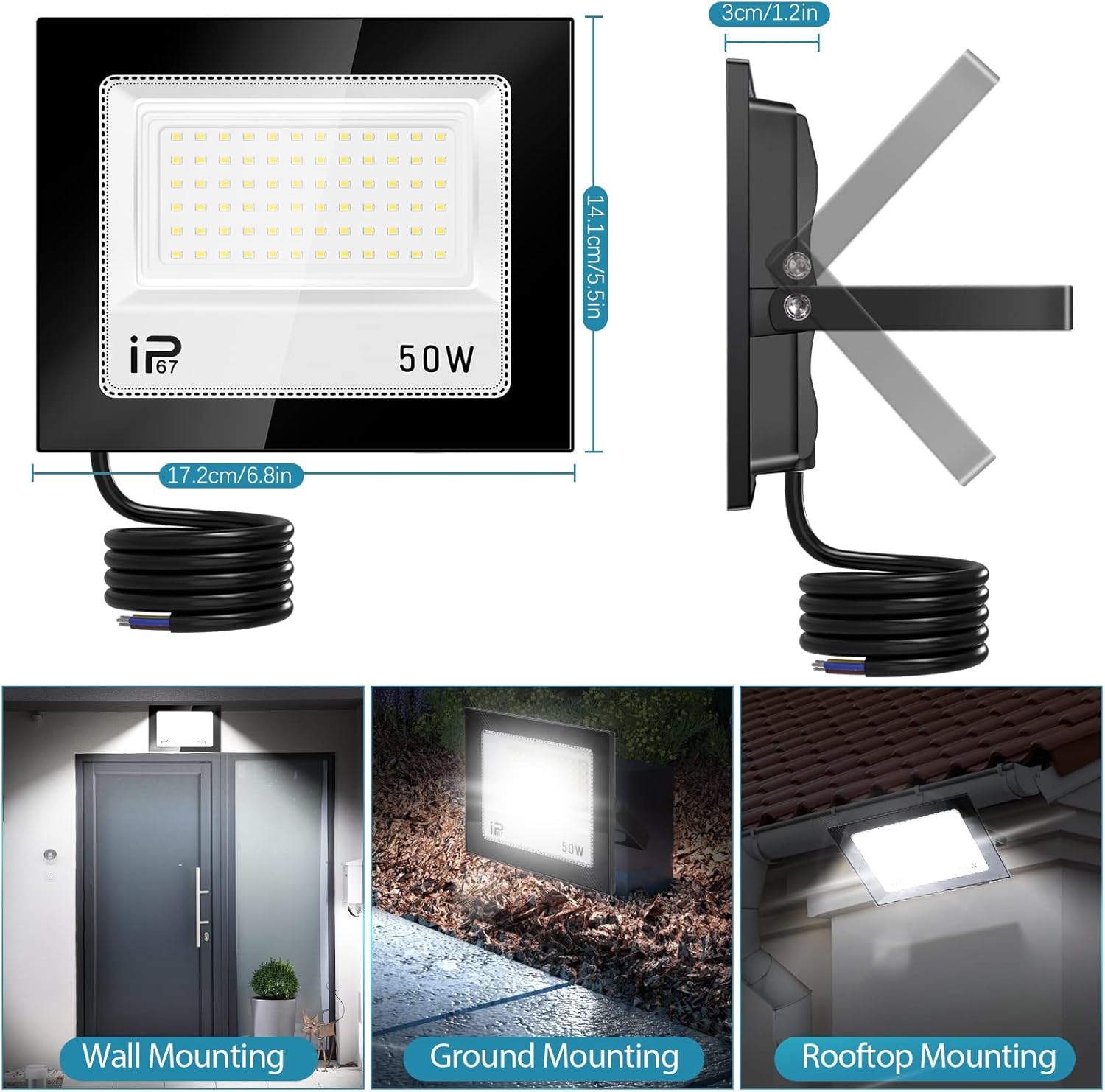 Faretto LED da Esterno 50W 5000LM (2 Pezzi) - immagine 3