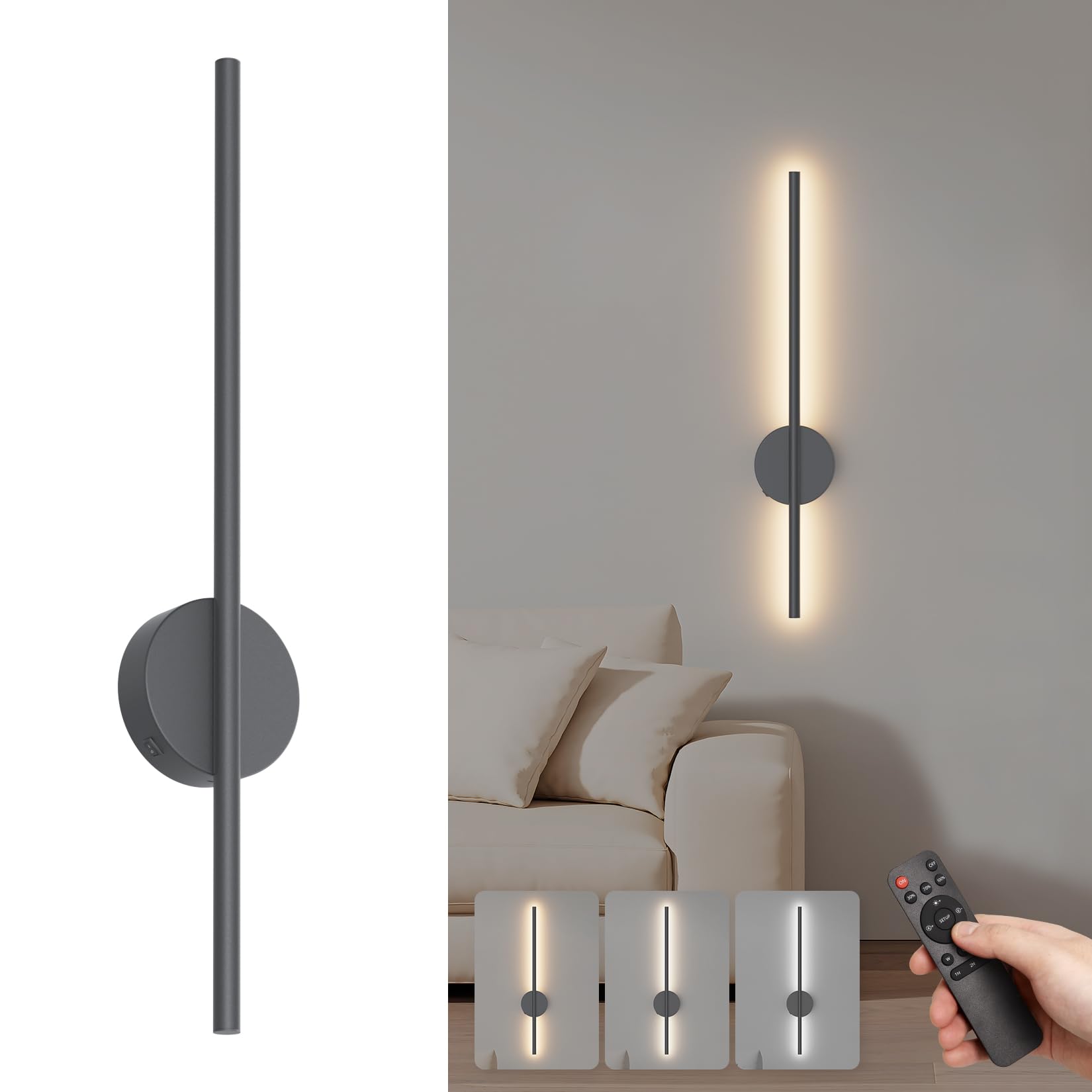 Aipsun Lampada da Parete a Batteria 60CM Antracite