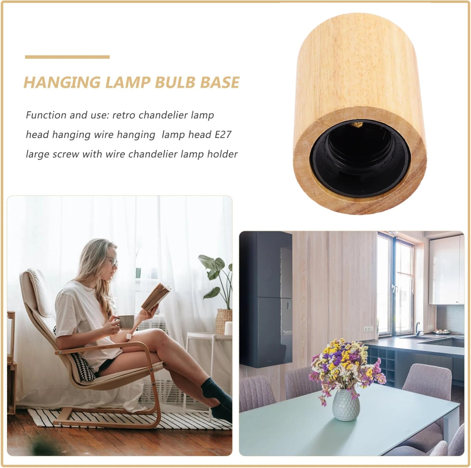 OSALADI Adattatore Lampada E27 con Base in Legno - immagine 8