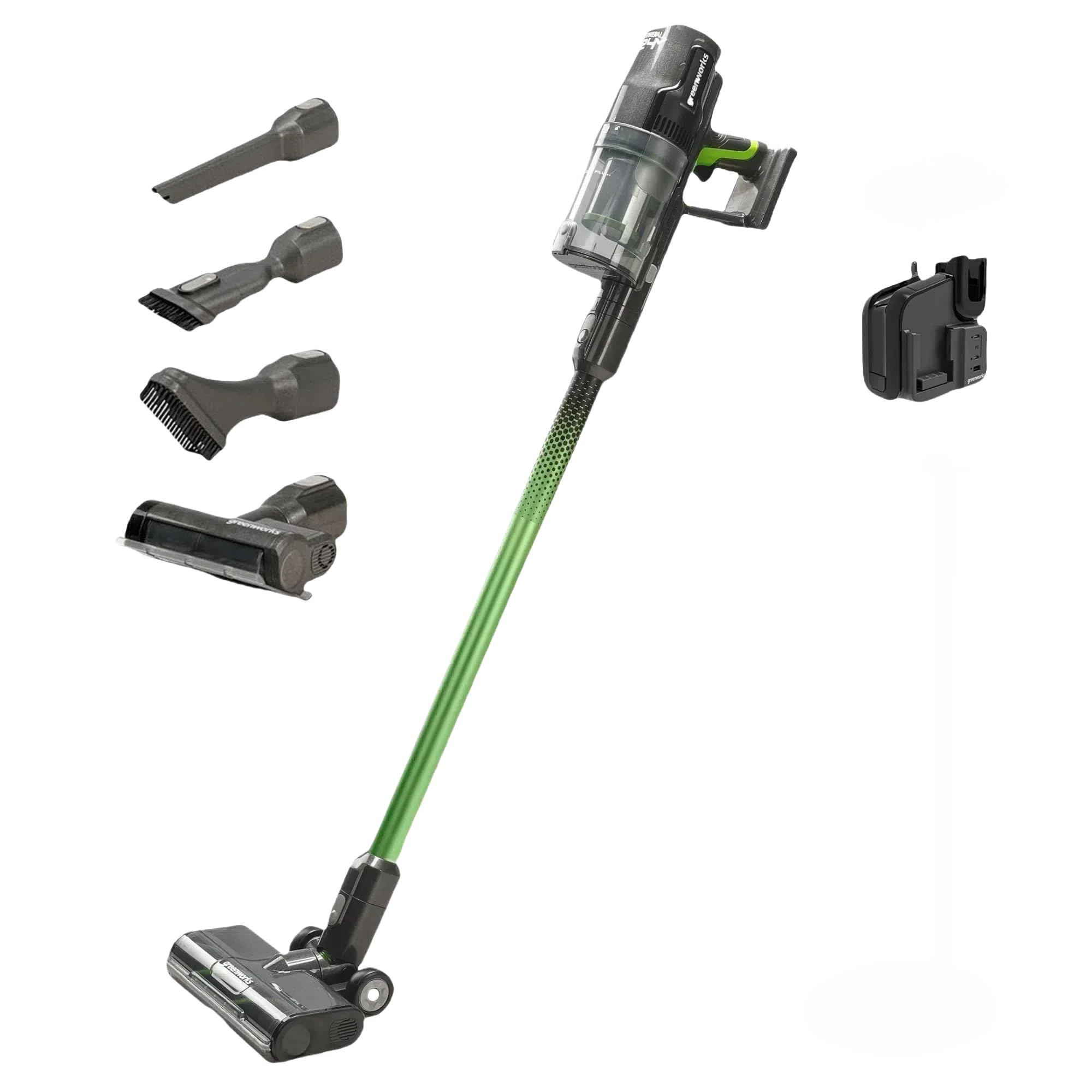 Greenworks 4700607, 24V Stick Vac, Wall-Mount, Deluxe, Green, Vert