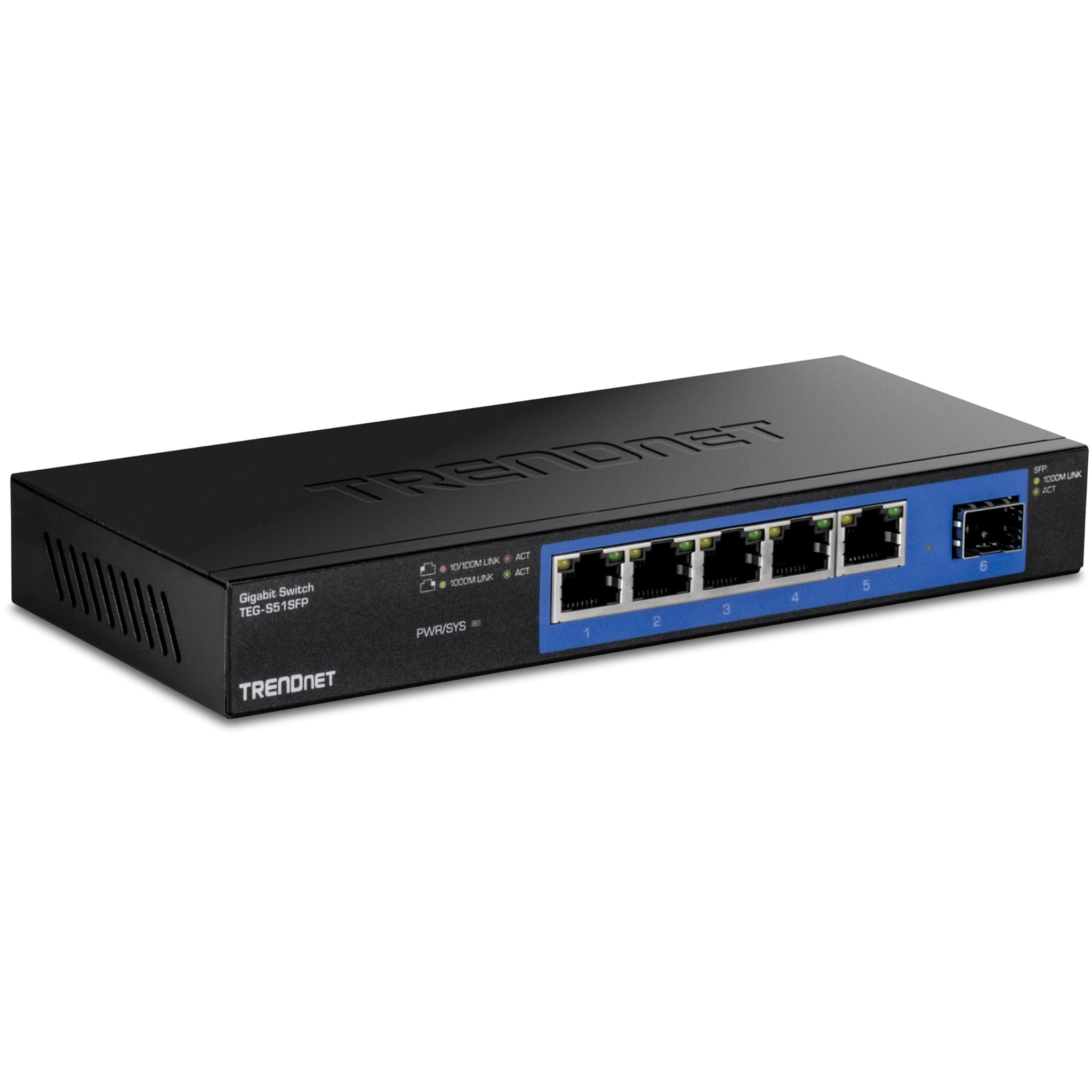 Trendnet TEG-S51SFP Switch a 4 Porte Gigabit, non Gestibile, Nero