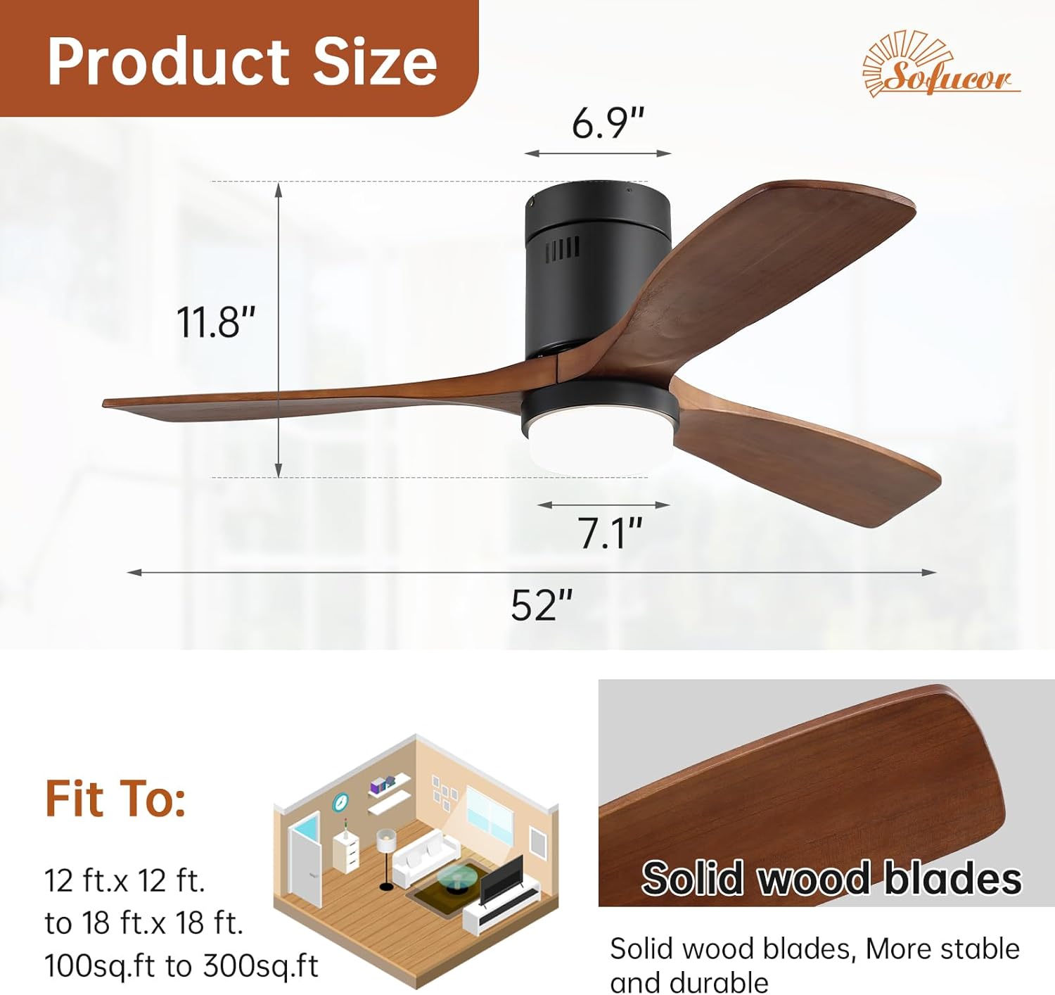 Sofucor Ventilatore da Soffitto con Luce 132 cm - immagine 6