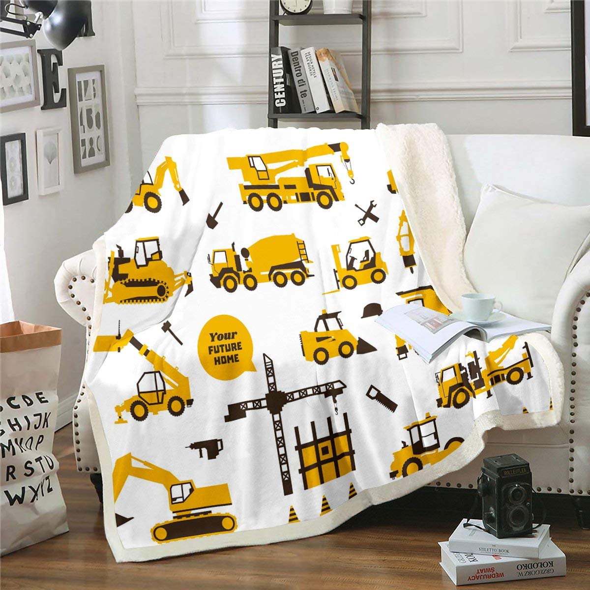 Coperta per Bambini con Ruspa e Camion 130x150 cm