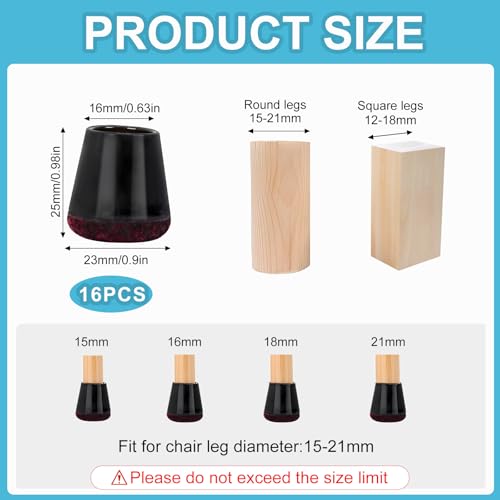 16 Pezzi Gommini per Sedie con Feltro (15-21mm) - immagine 2