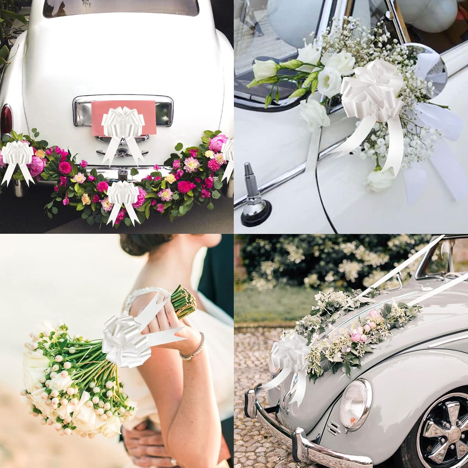 60 Coccarde Bianche Matrimonio Auto Fiocchi Decorazioni - immagine 3