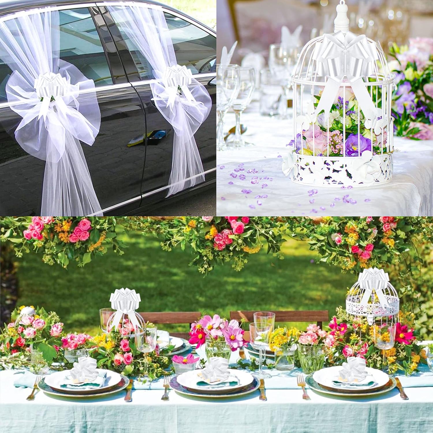 60 Coccarde Bianche Matrimonio Auto Fiocchi Decorazioni - immagine 6