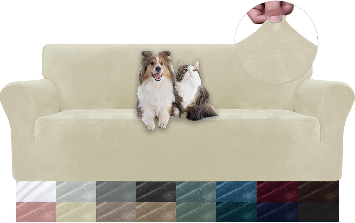 YSTELLAA Copridivano Velluto 3 Posti Elasticizzato, Beige - immagine 1