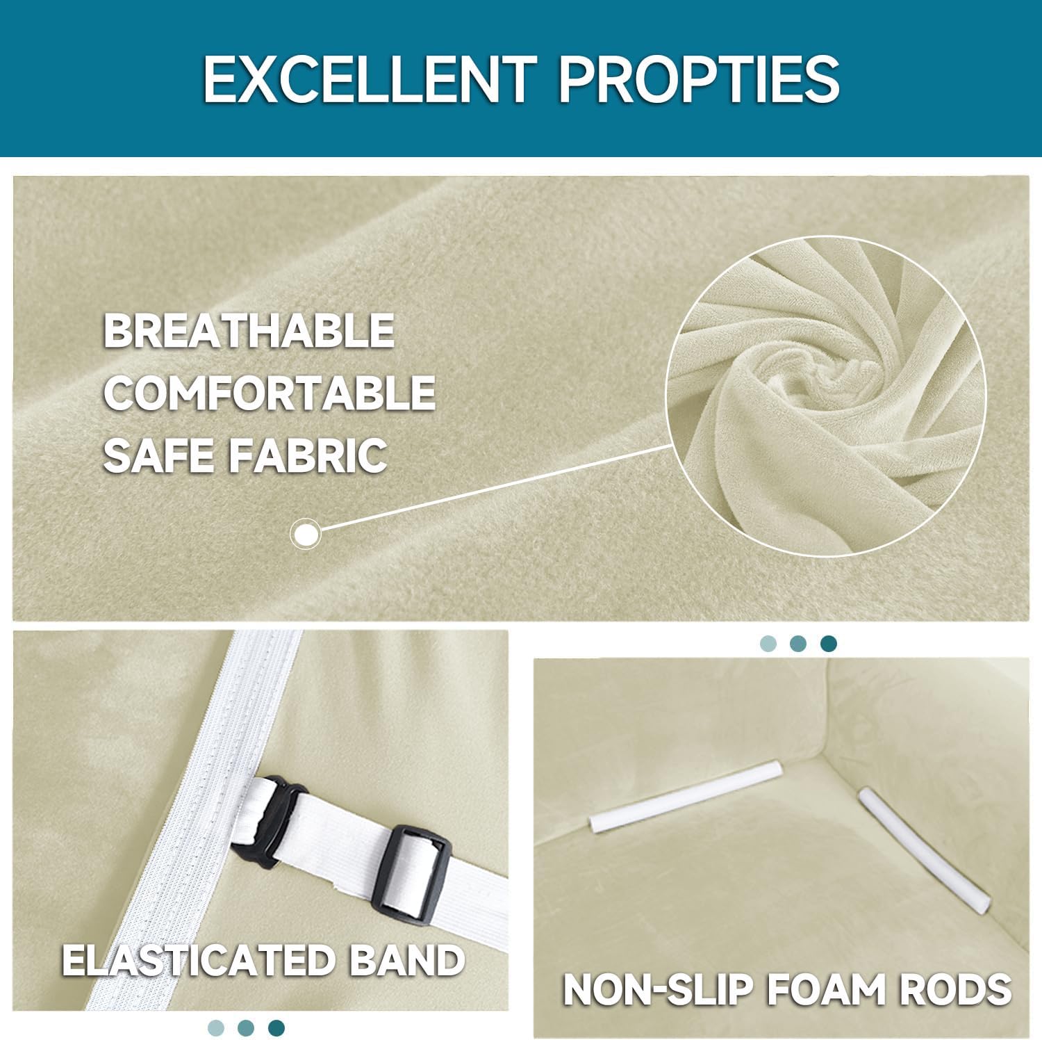 YSTELLAA Copridivano Velluto 3 Posti Elasticizzato, Beige - immagine 5