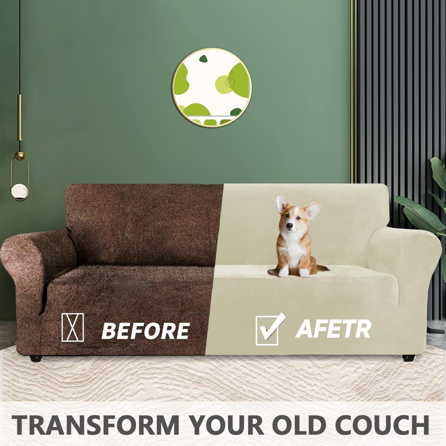 YSTELLAA Copridivano Velluto 3 Posti Elasticizzato, Beige - immagine 6