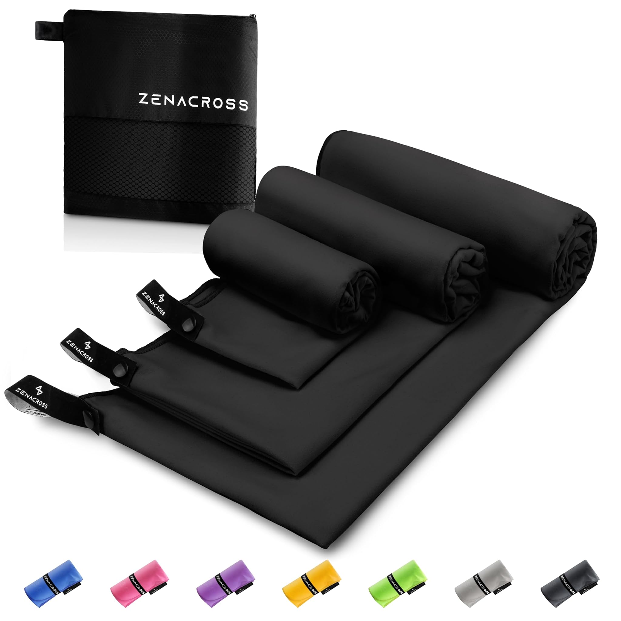 Asciugamano Palestra Microfibra (Set di 3), Nero