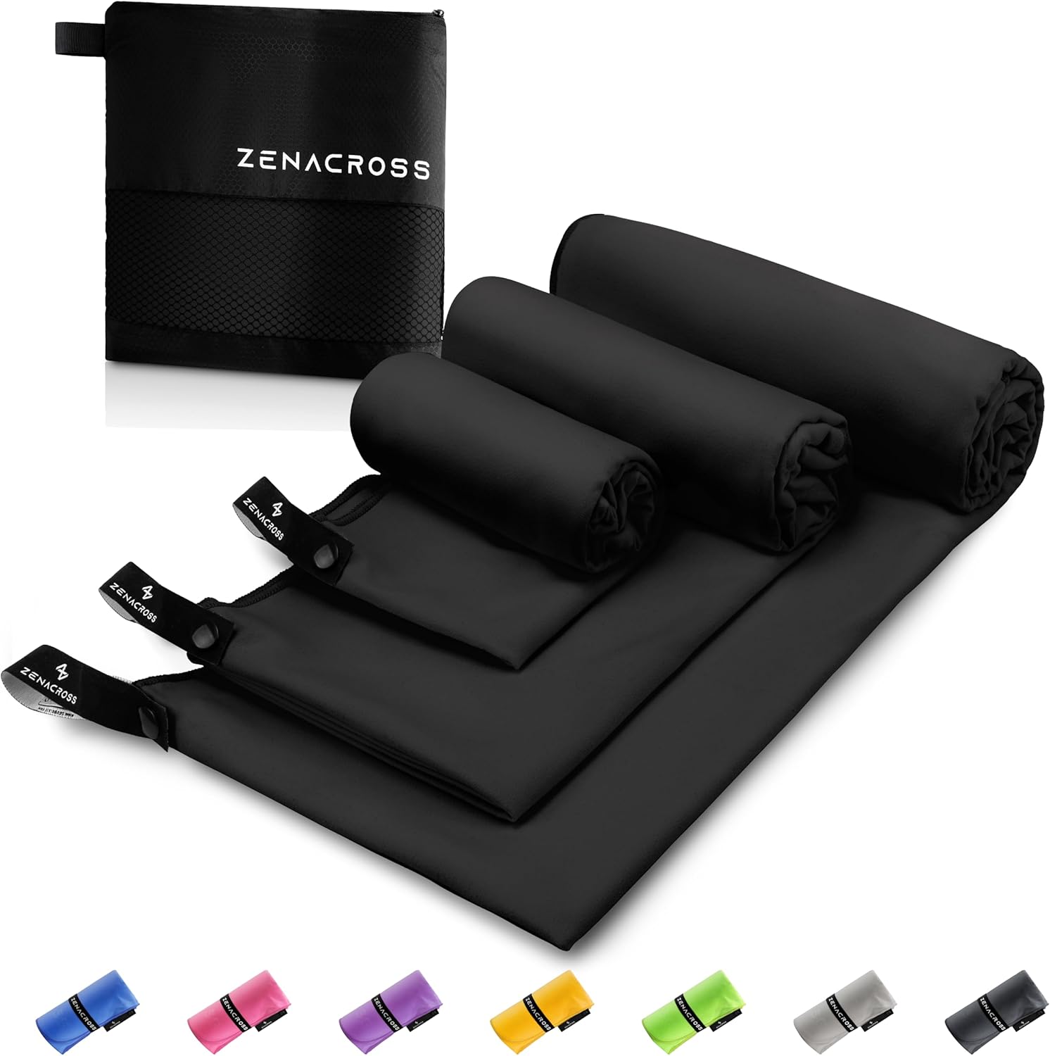 Asciugamano Palestra Microfibra (Set di 3), Nero - immagine 1