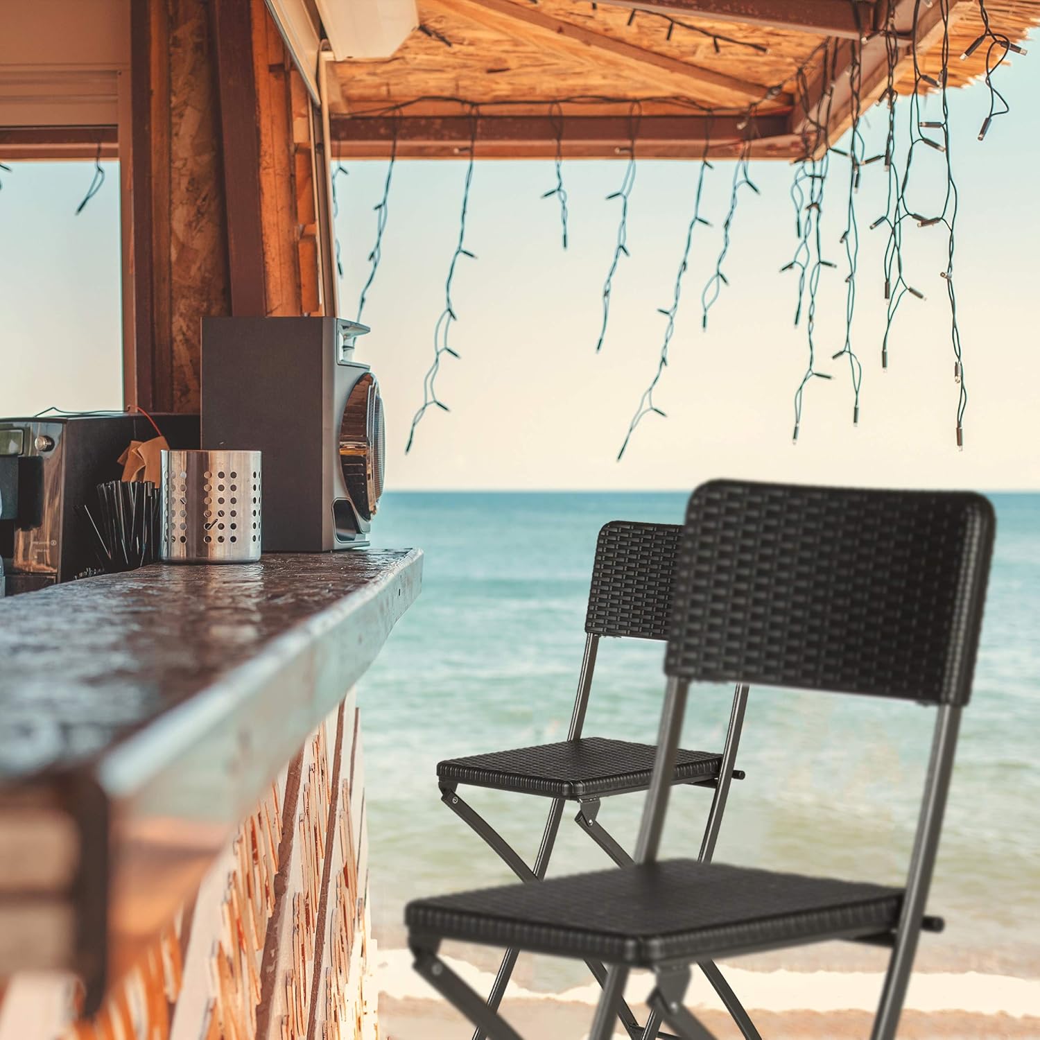 Relaxdays Sgabello Alto Pieghevole, Set da 2, Nero - immagine 4