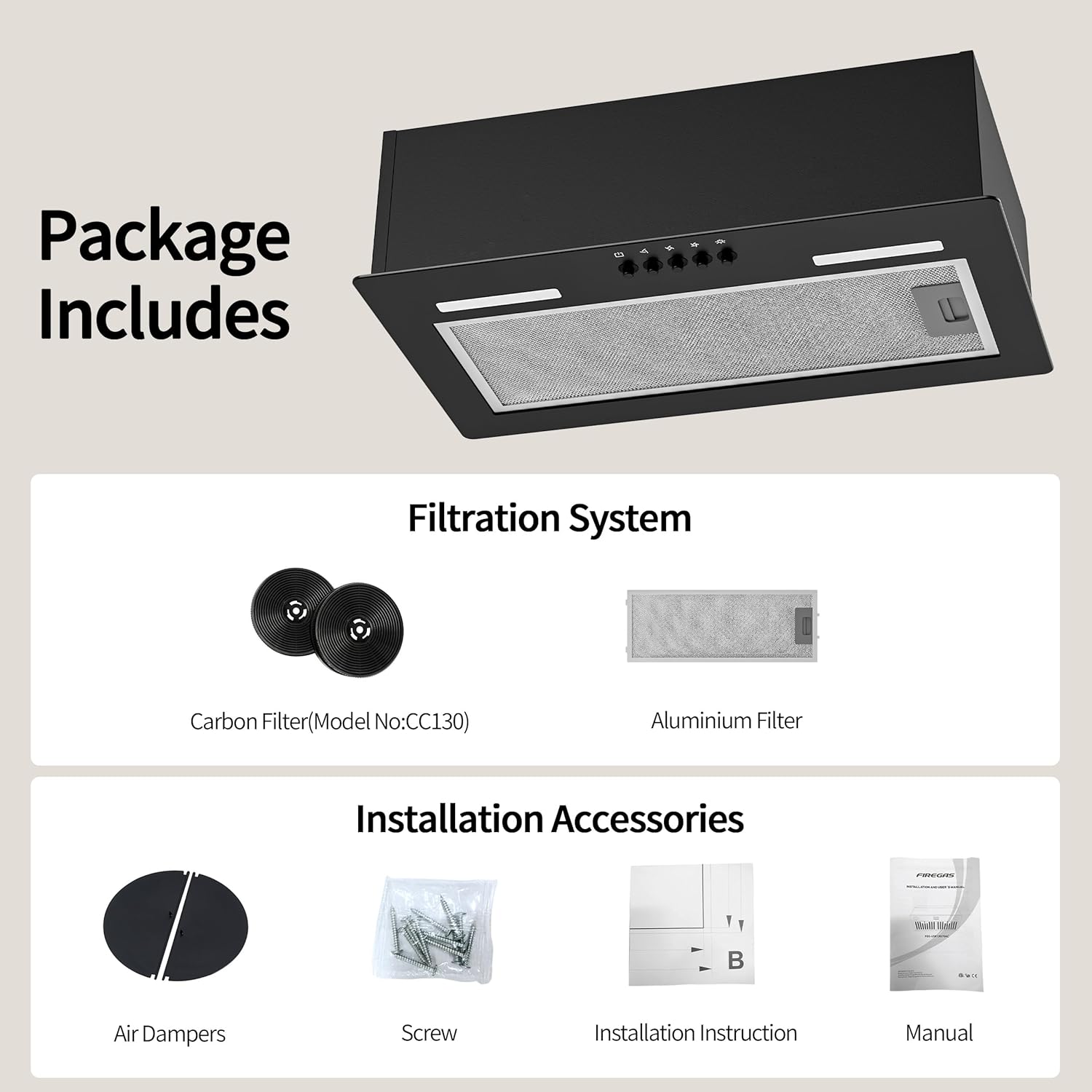 Firegas Cappa Aspirante 52cm, 350m³/h - immagine 7