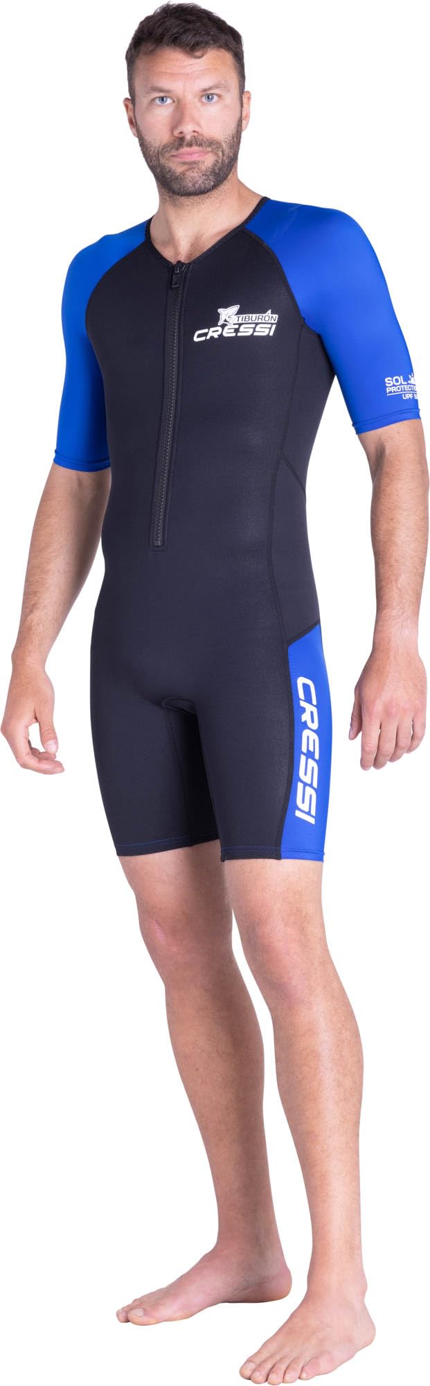 CRESSI Tiburon Man Shorty Wetsuit 2mm - Muta Shorty Uomo realizzata in Neoprene Ultra Stretch 1.5/2mm e Elastane, Nero/Blu, 2XL/6