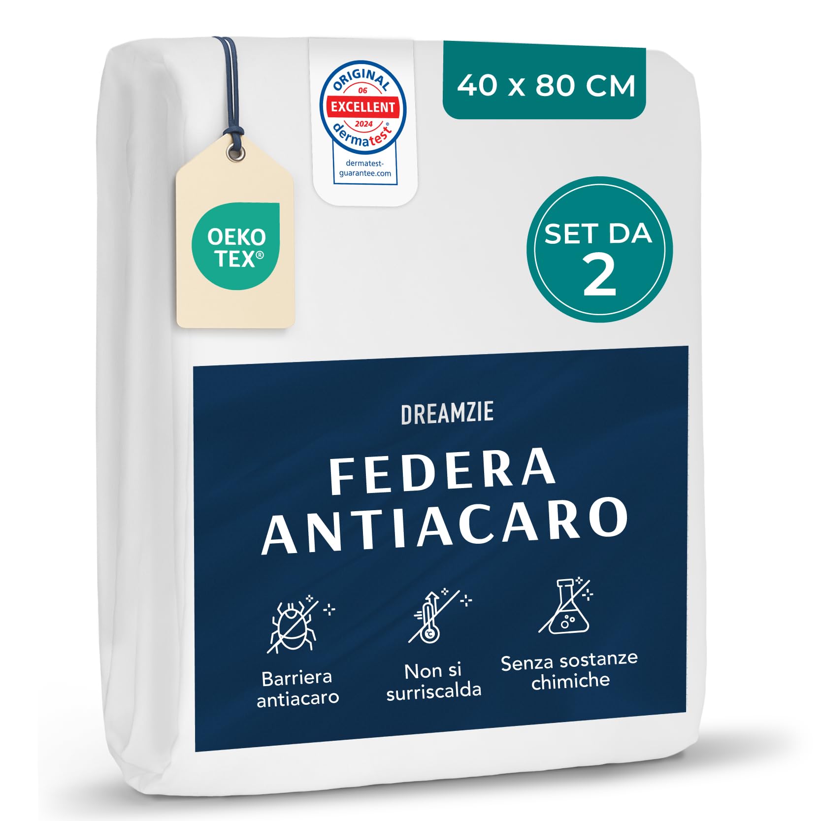 Dreamzie - Set 2 Copricuscini Antiacaro 40x80 cm