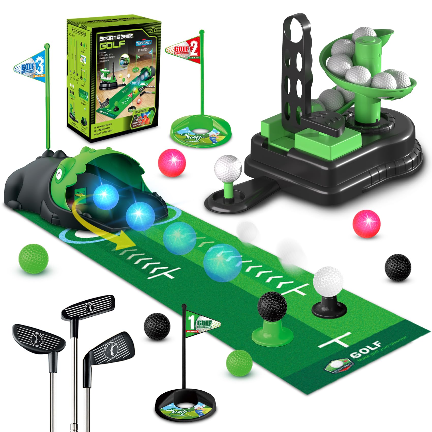Set da Golf per Bambini 3 in 1 con Dinosauro