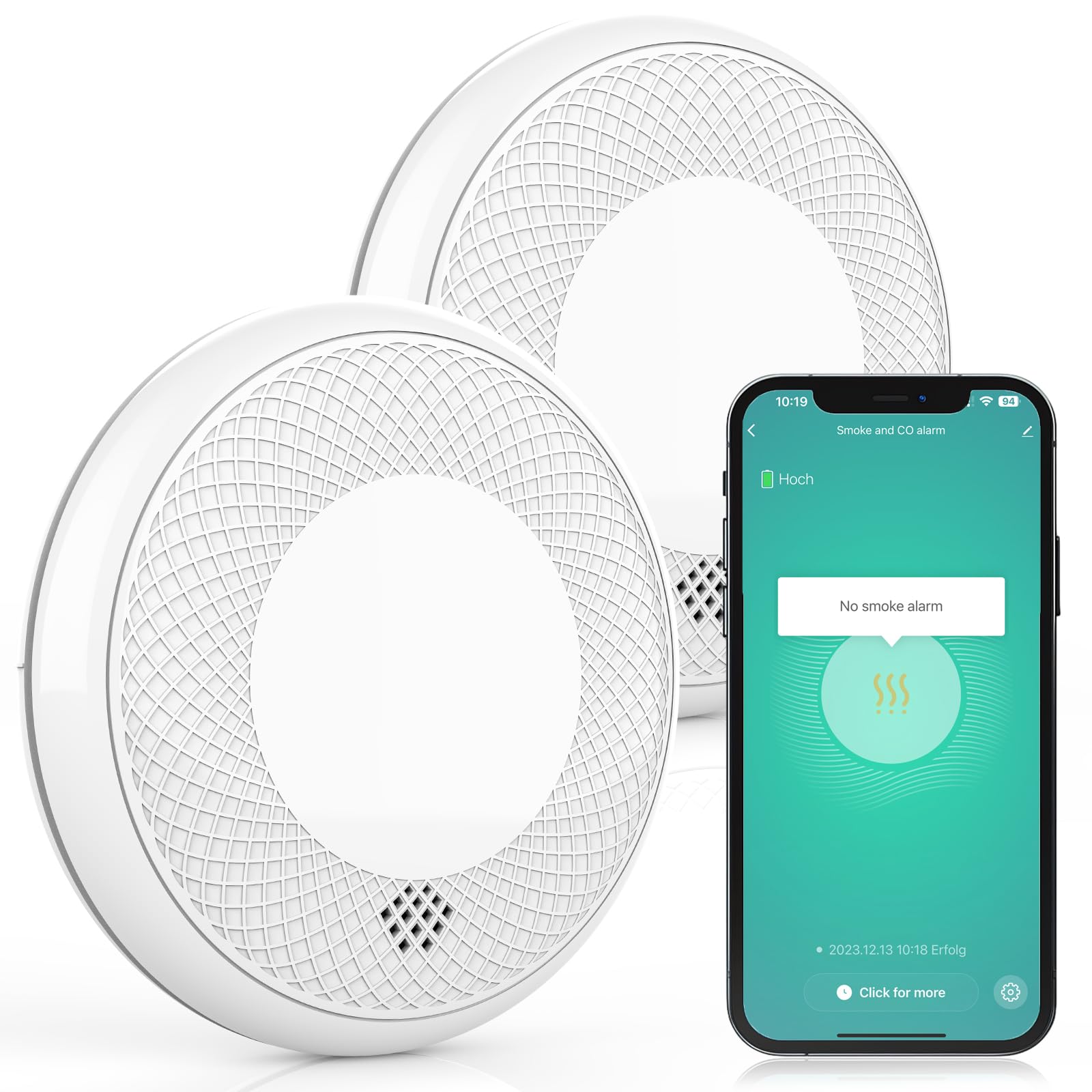 Rilevatore Fumo e CO Combinato Wifi, 2 Pezzi