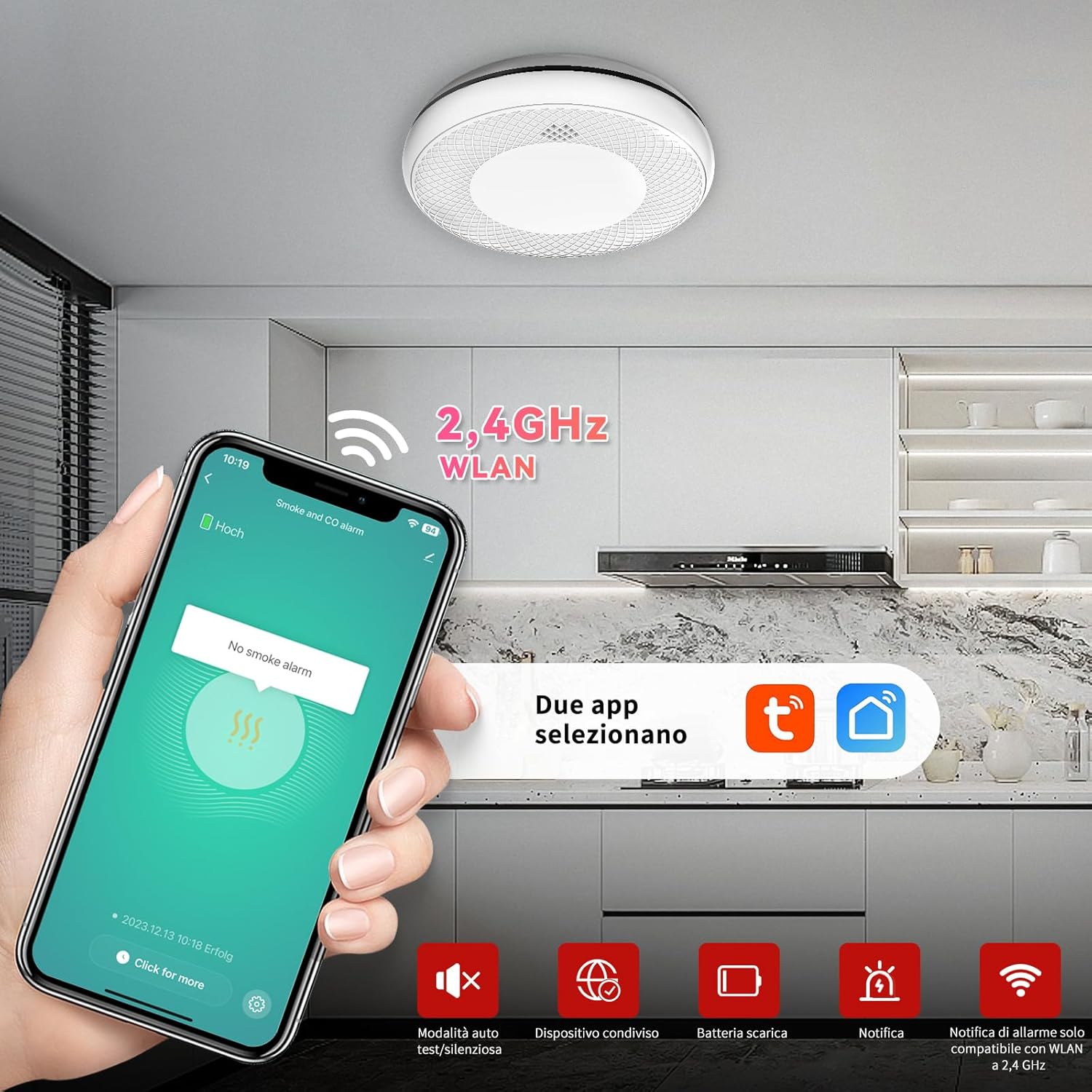 Rilevatore Fumo e CO Combinato Wifi, 2 Pezzi - immagine 2